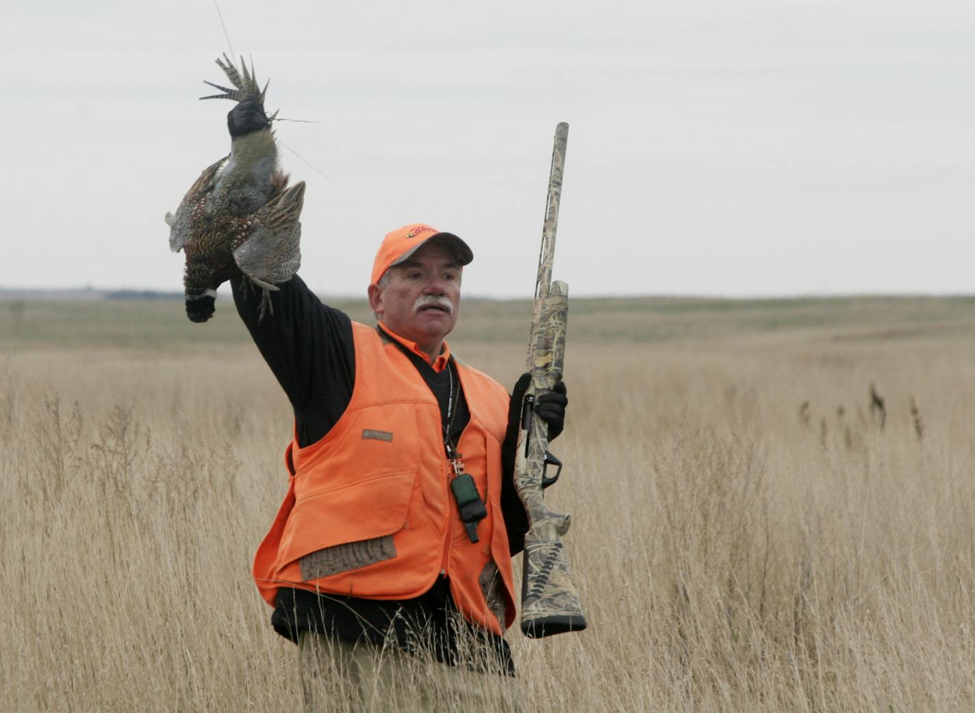 Pheasant hunting has a long, rich tradition in South Dakota -- and means millions to the state economy. Some 90,000 to 100,000 outstate hunters, including about 20,000 from Minnesota, journey to South Dakota each fall to hunt ringnecks. Here, Jack Rendulich of Duluth shows off a rooster bagged during an October hunt. ORG XMIT: MIN1310220818581409