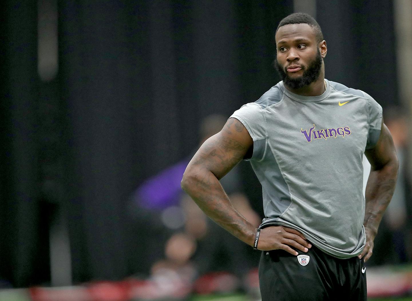 Minnesota Vikings newly acquired running back Latavius Murray worked out at Winter Park, Tuesday, April 25, 2017 in Eden Prairie, MN.