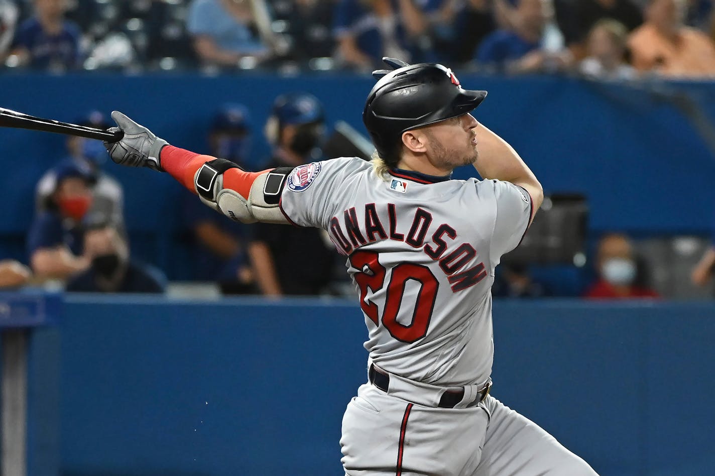 Josh Donaldson follows through on a solo home run against the Blue Jays during the third inning Friday.