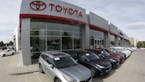 Toyota's are shown on the lot of Mark Miller Toyota Dealership Tuesday, May 12, 2020, in Salt Lake City. Toyota Motor Corp. reported Tuesday a sharp p