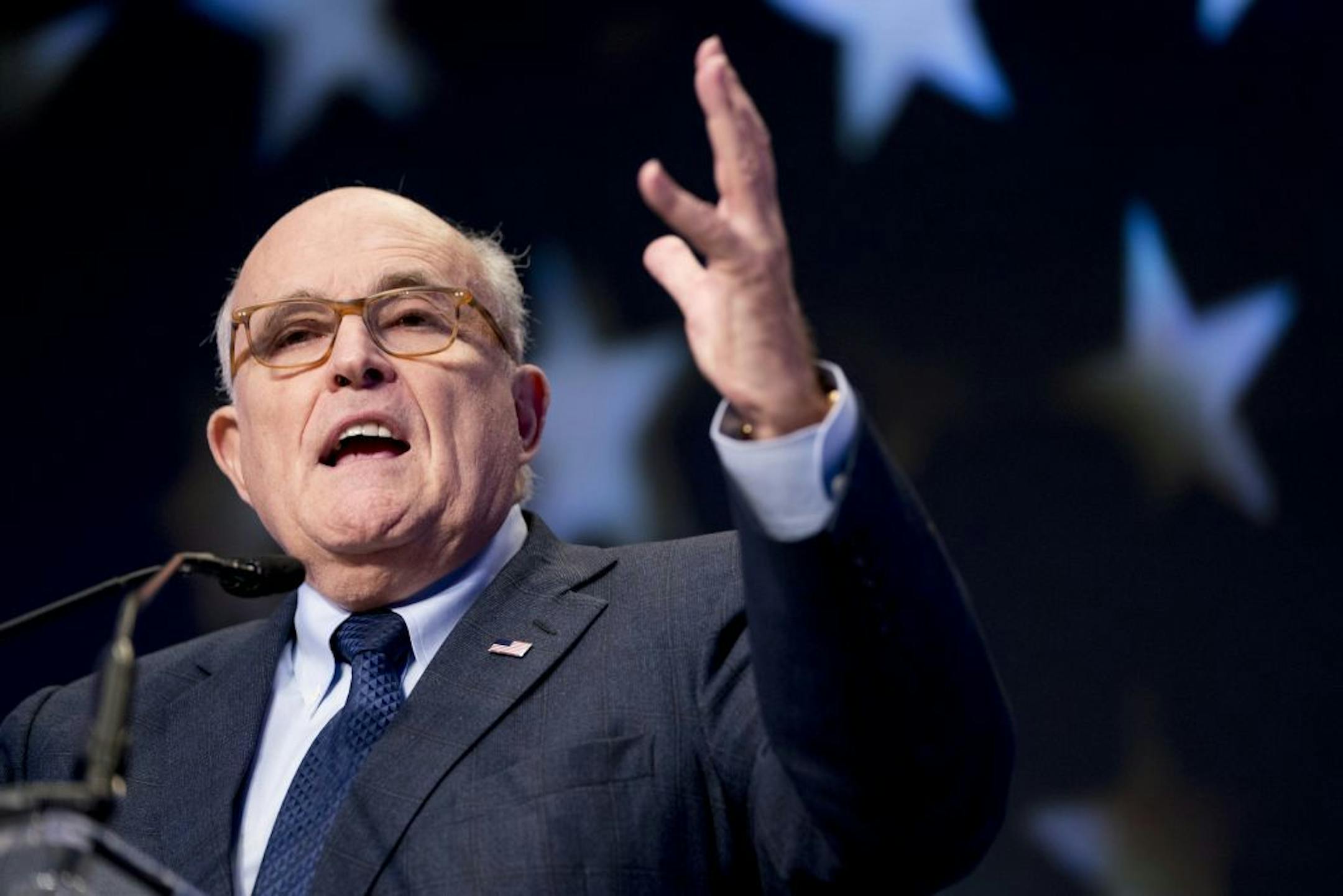 FILE- In this May 5, 2018, file photo, Rudy Giuliani, an attorney for President Donald Trump, speaks at the Iran Freedom Convention for Human Rights and democracy in Washington. President Donald Trump's legal team would advise that he refuse to submit to an interview with special counsel Robert Mueller unless the team can review classified information shared with select lawmakers about the origins of the FBI investigation into Russia's election meddling, Giuliani said Sunday, May 27.