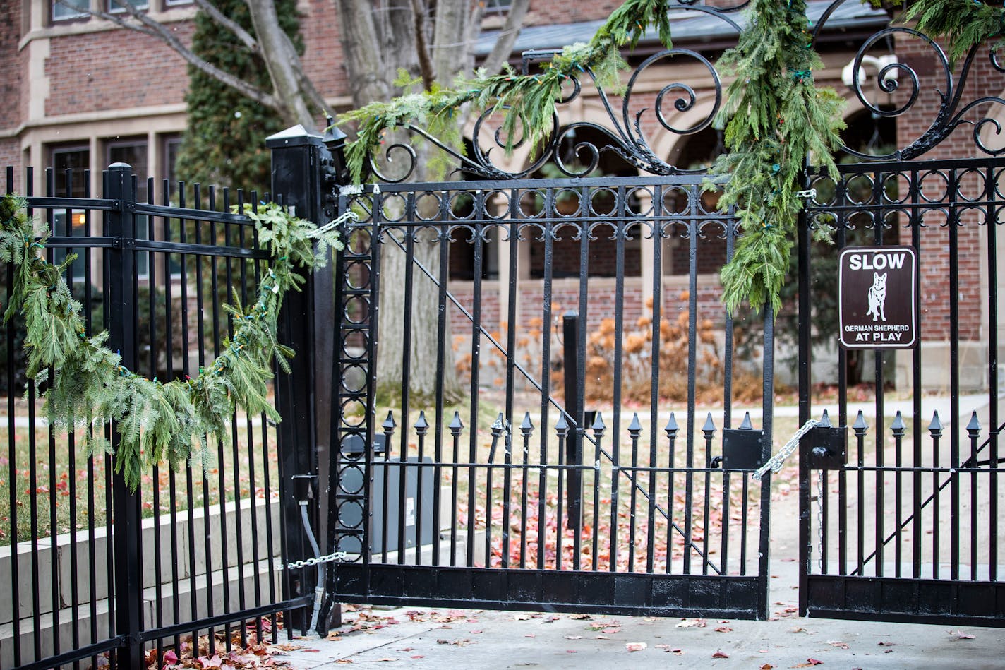 The damaged gate of the Governor's Mansion after an SUV rammed into it.