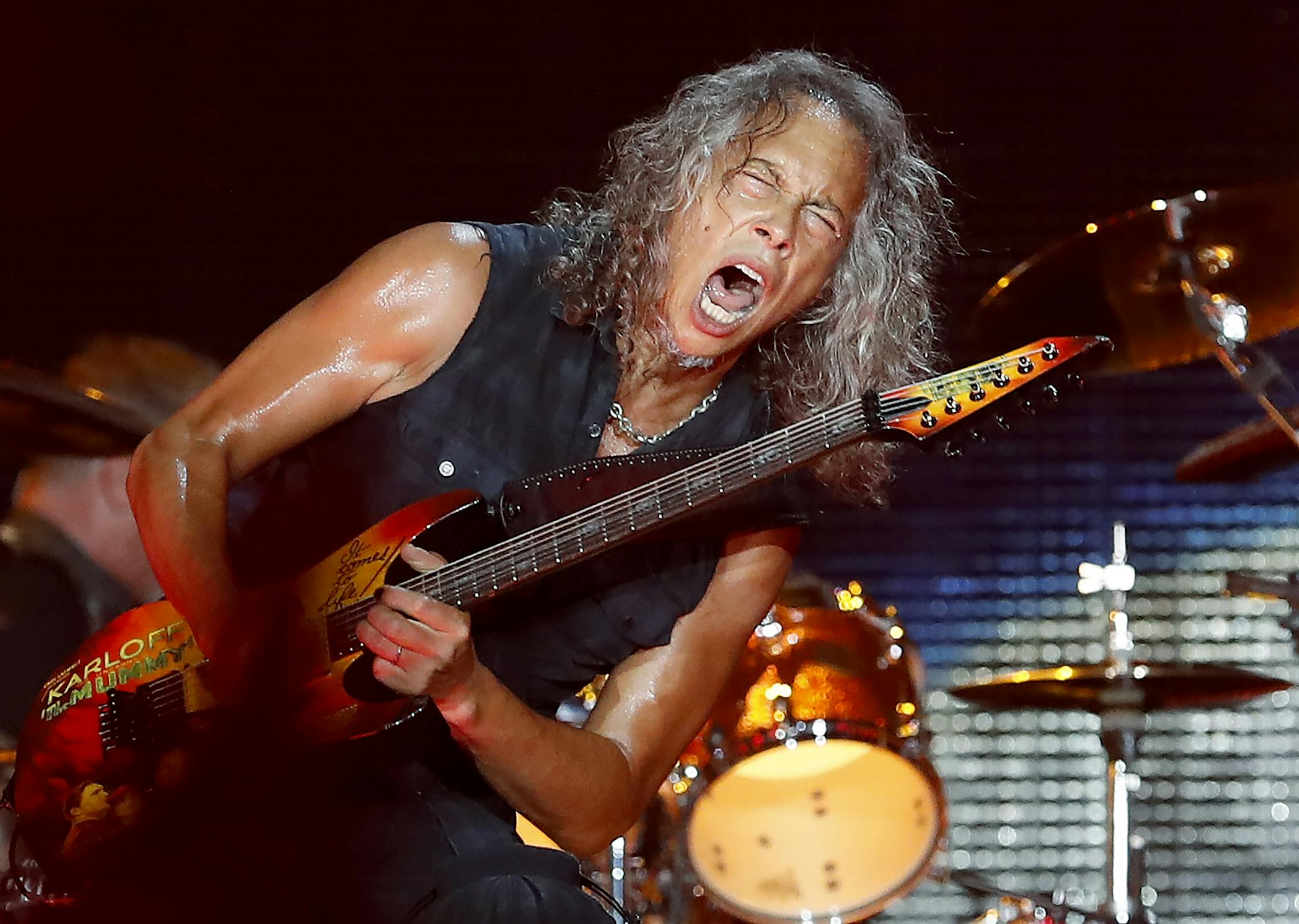 Metallica lead guitarist Kirk Hammett during a performance at US Bank Stadium.
