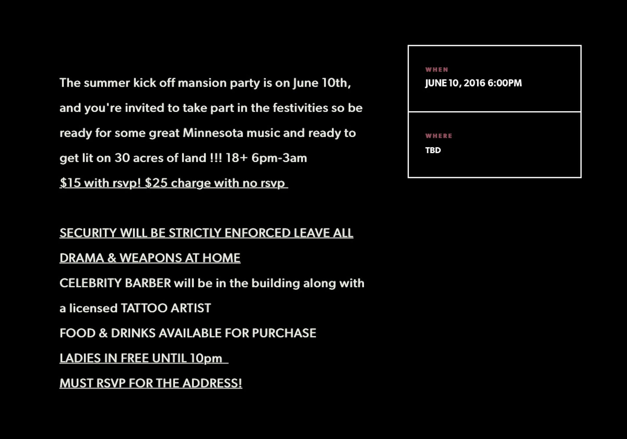 Online invitation for party where four people were shot.