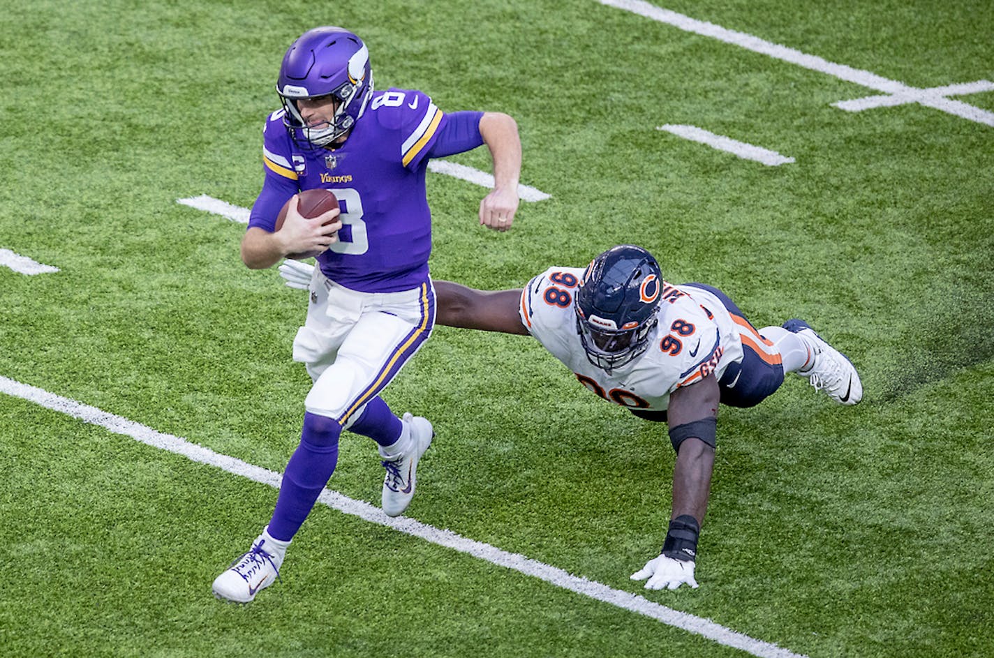 Vikings quarterback Kirk Cousins eluded Bears nose tackle Bilal Nichols and ran for a first down in a game last December. Cousin and his coaches are always looking for ways to rescue plays that don't go as planned.