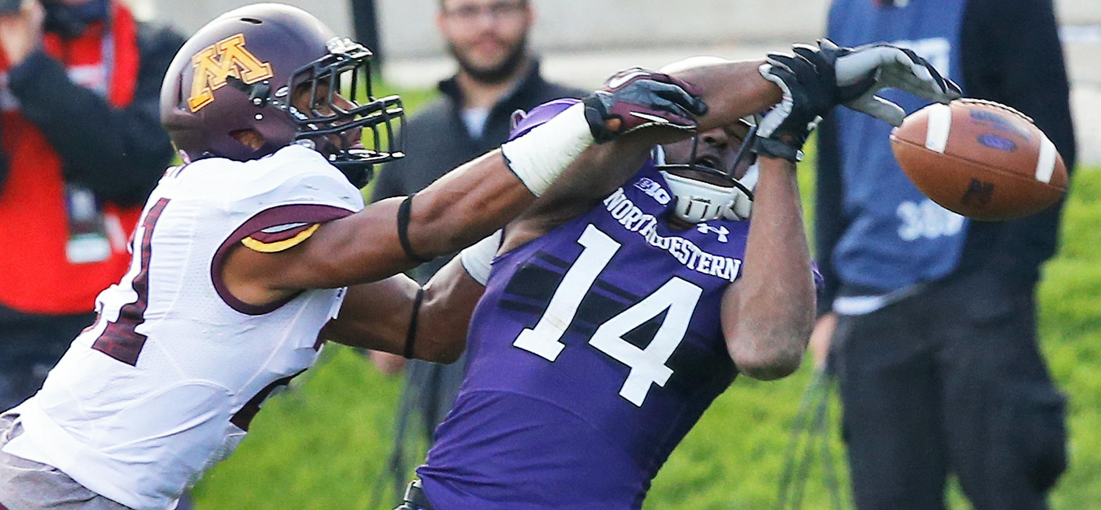 Gophers defender Brock Vereen broke up a pass intended for Northwestern's Christian Jones.