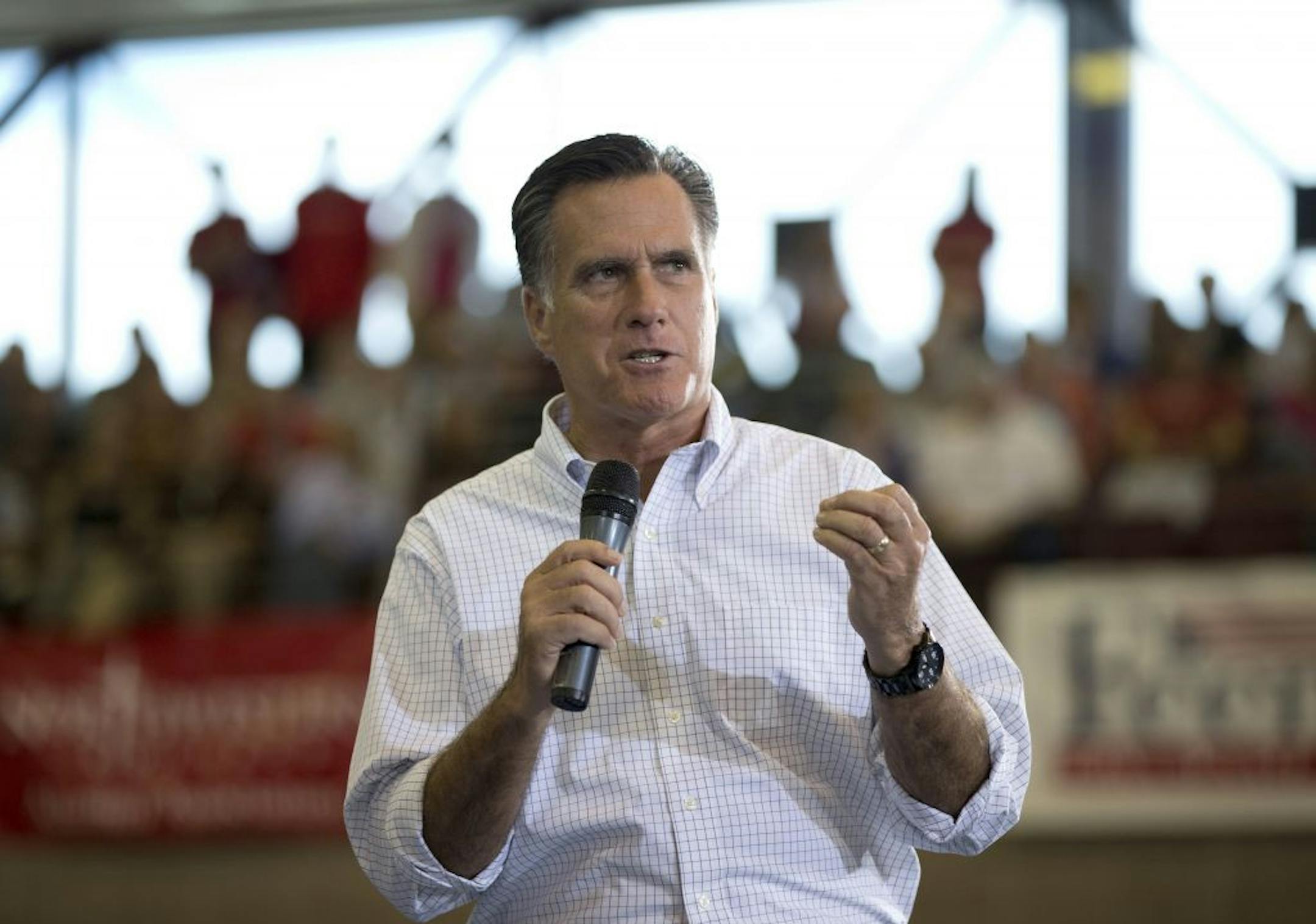 Republican presidential candidate, former Massachusetts Gov. Mitt Romney speaks during a campaign rally, Friday, Sept. 7, 2012, in Orange City, Iowa.