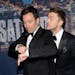 Jimmy Fallon, left, and Justin Timberlake arrive at the Saturday Night Live 40th Anniversary Special at Rockefeller Plaza on Sunday, Feb. 15, 2015, in