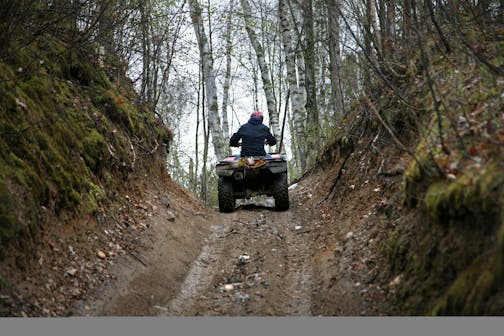 Spider Lake Recreation Area in Foothills State Forest was one of the first official ATV trails in the state, but the scars of high-intensity driving are still evident long after some of the worst areas were closed to riding. In this photo: Many of the steep slopes that are comon in Foothills State Forest, and are also a favorit for ATV drivers, have shown extensive erosion like this 5 foot tall gorge caused by ATV travel and erosion.