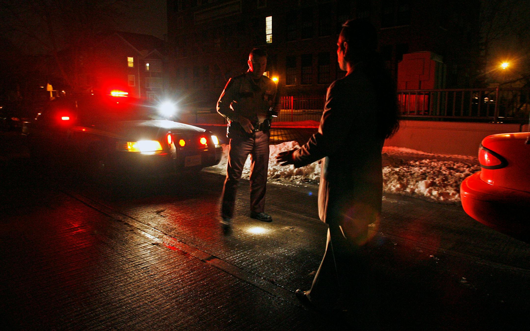 State Trooper Jeff Schroepfer conducted a sobriety test on a driver he stopped for a traffic violation in Minneapolis. The man was not cited for a DWI offense.