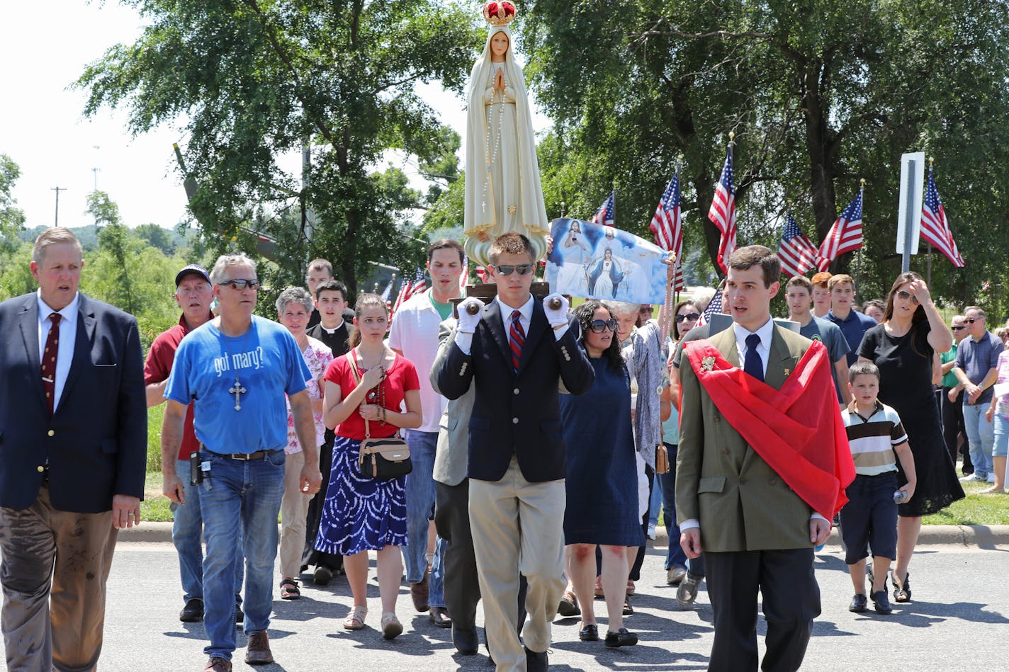 Catholic protesters gathered at Veterans Memorial Park in Belle Plaine on July 15 to protest inclusion of a satanic symbol statute, part of a free-speech philosophical tug of war.