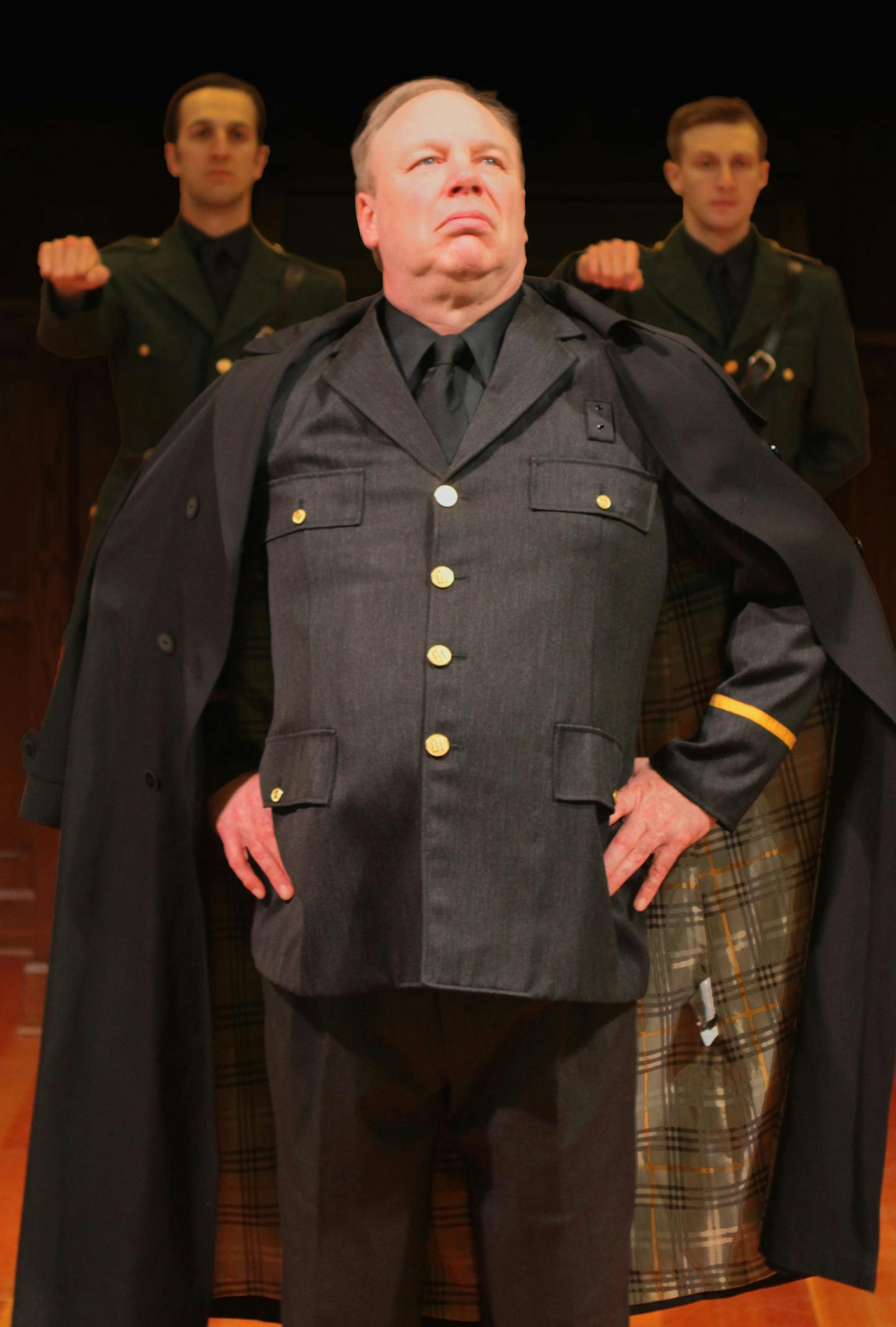 Arthur Moss, center, stars in "Julius Caesar" with Daniel Ian Joeck, left, as Antony and Neal Beckman as Brutus.
{Photo credit: Kory Koehnen)