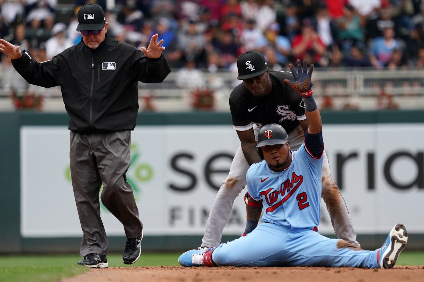 Twins third baseman Luis Arraez called time at second base on Wednesday.