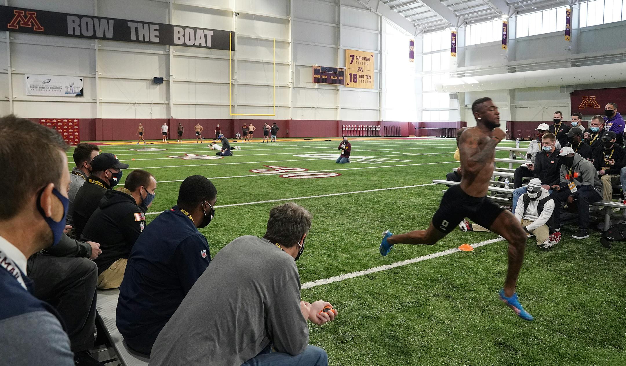 University of Minnesota wide receiver Rashod Bateman sprinted in front of NFL scouts during Pro Day.