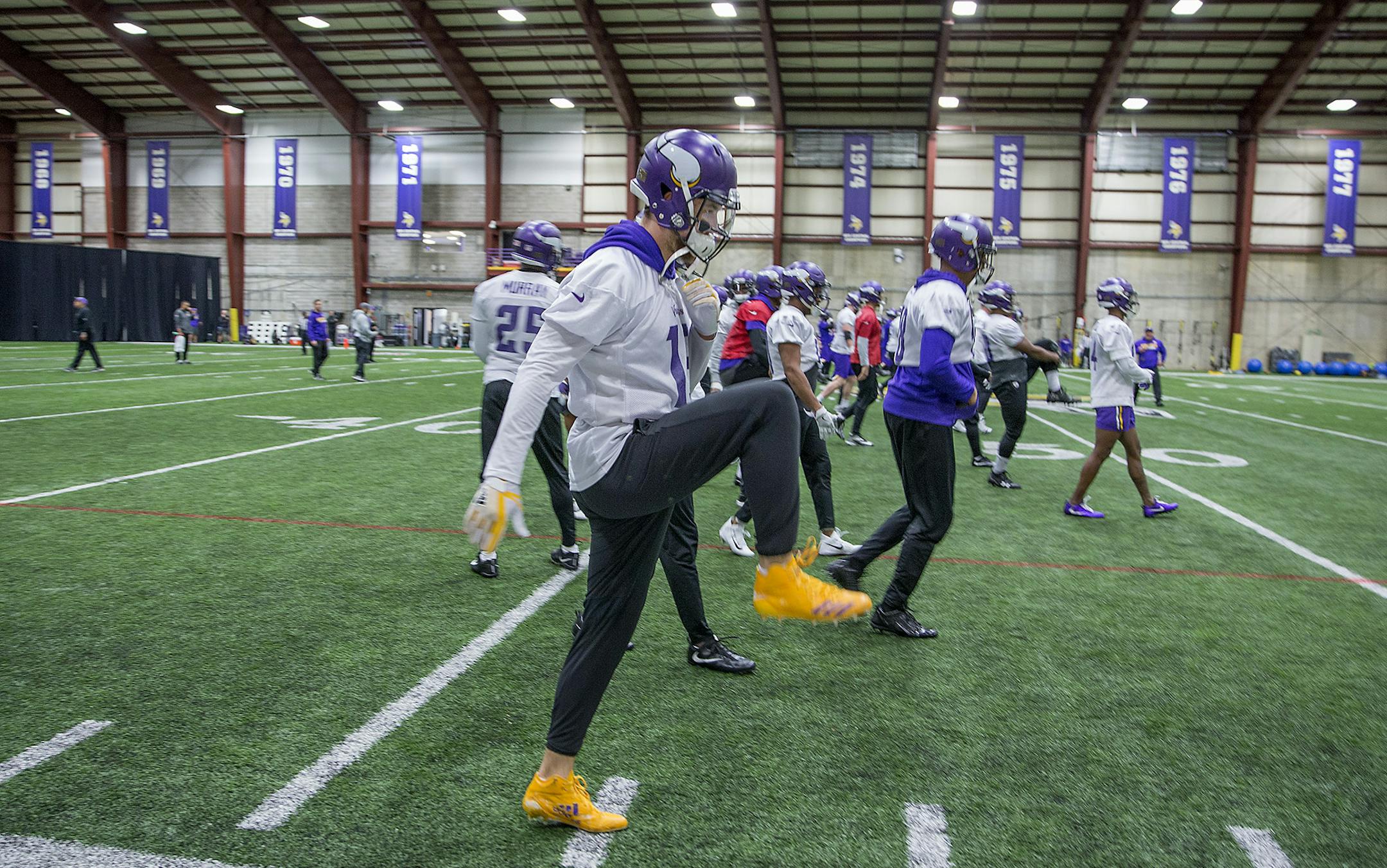 The Minnesota Vikings, including wide receiver Adam Thielen, took to the field for a practice before they travel to Philadelphia, at Winter Park, Friday, January 19, 2018 in Eden Prairie, MN ] ELIZABETH FLORES ï liz.flores@startribune.com