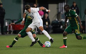 Minnesota United forward Luis Amarilla controlled the ball during the second half of the Loons' 3-1 victory over Portland on Sunday in the team's seas