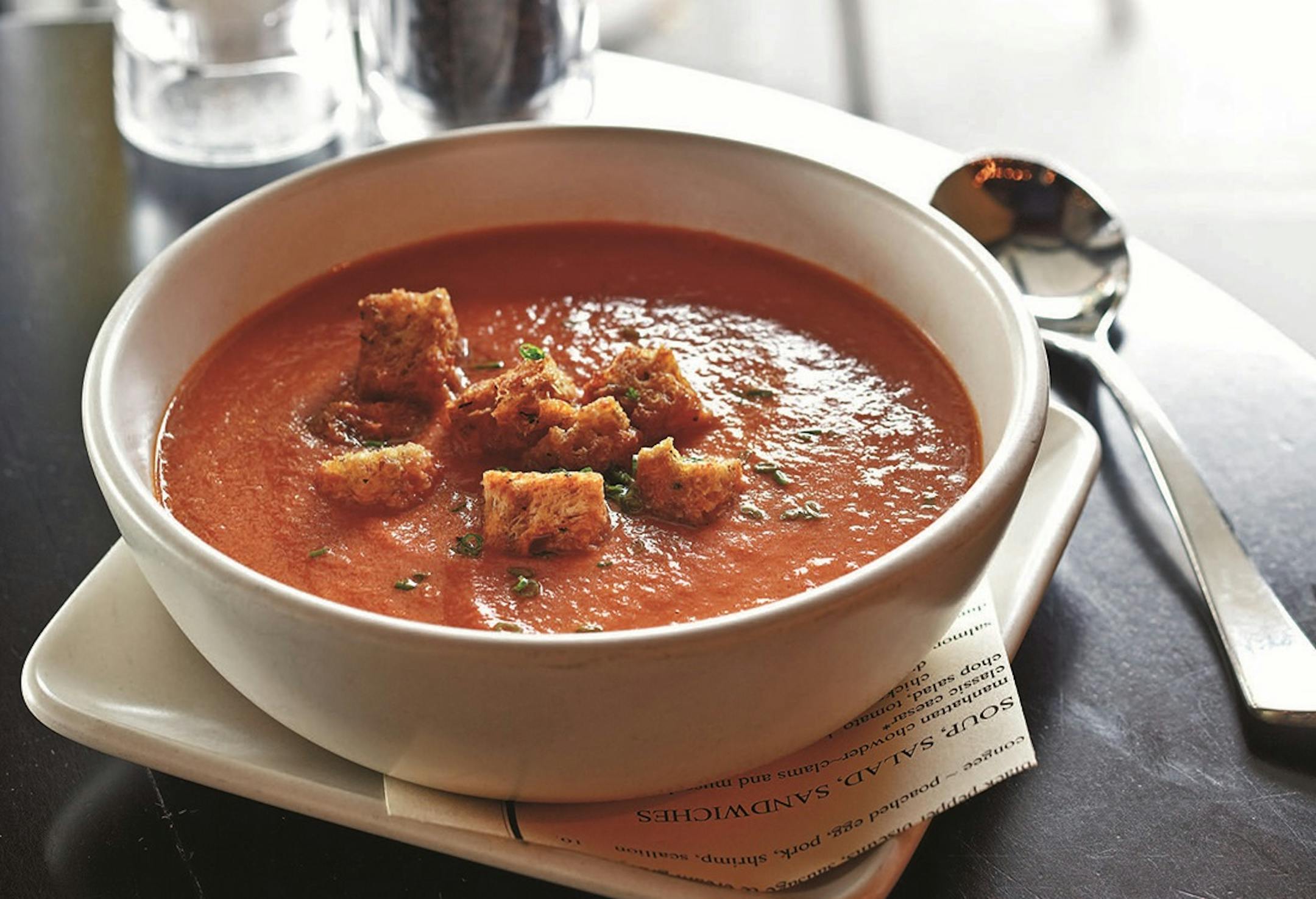 Tom's Tasty Tomato Soup With Brown Butter Croutons is a favorite from Tom Douglas' "The Dahlia Bakery Cookbook."