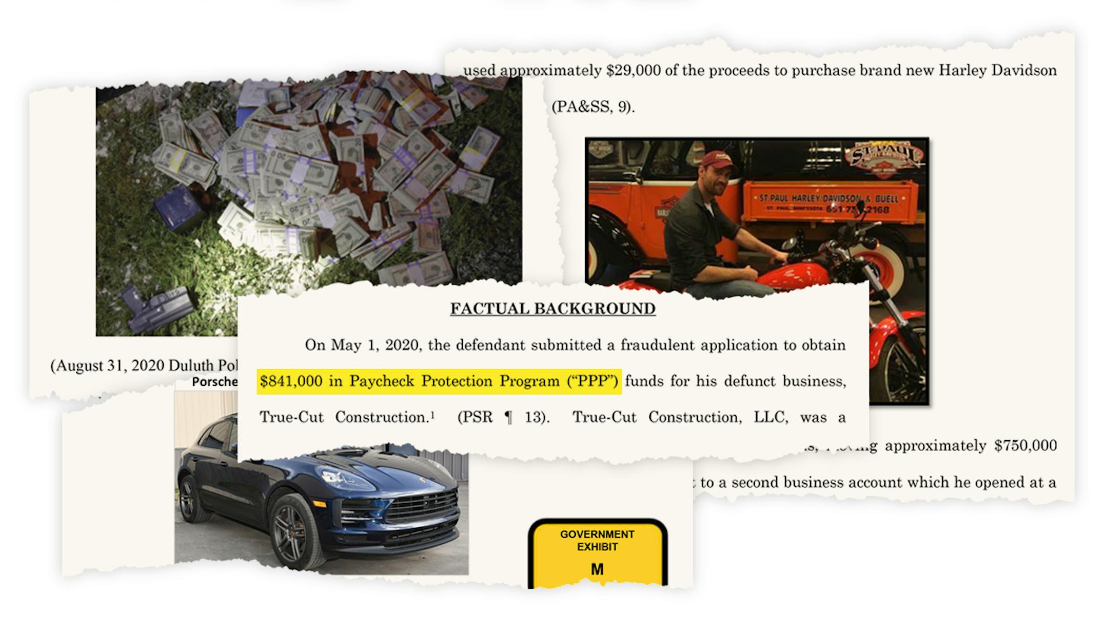 Photo illustration of court documents. All images from PACER filings.
