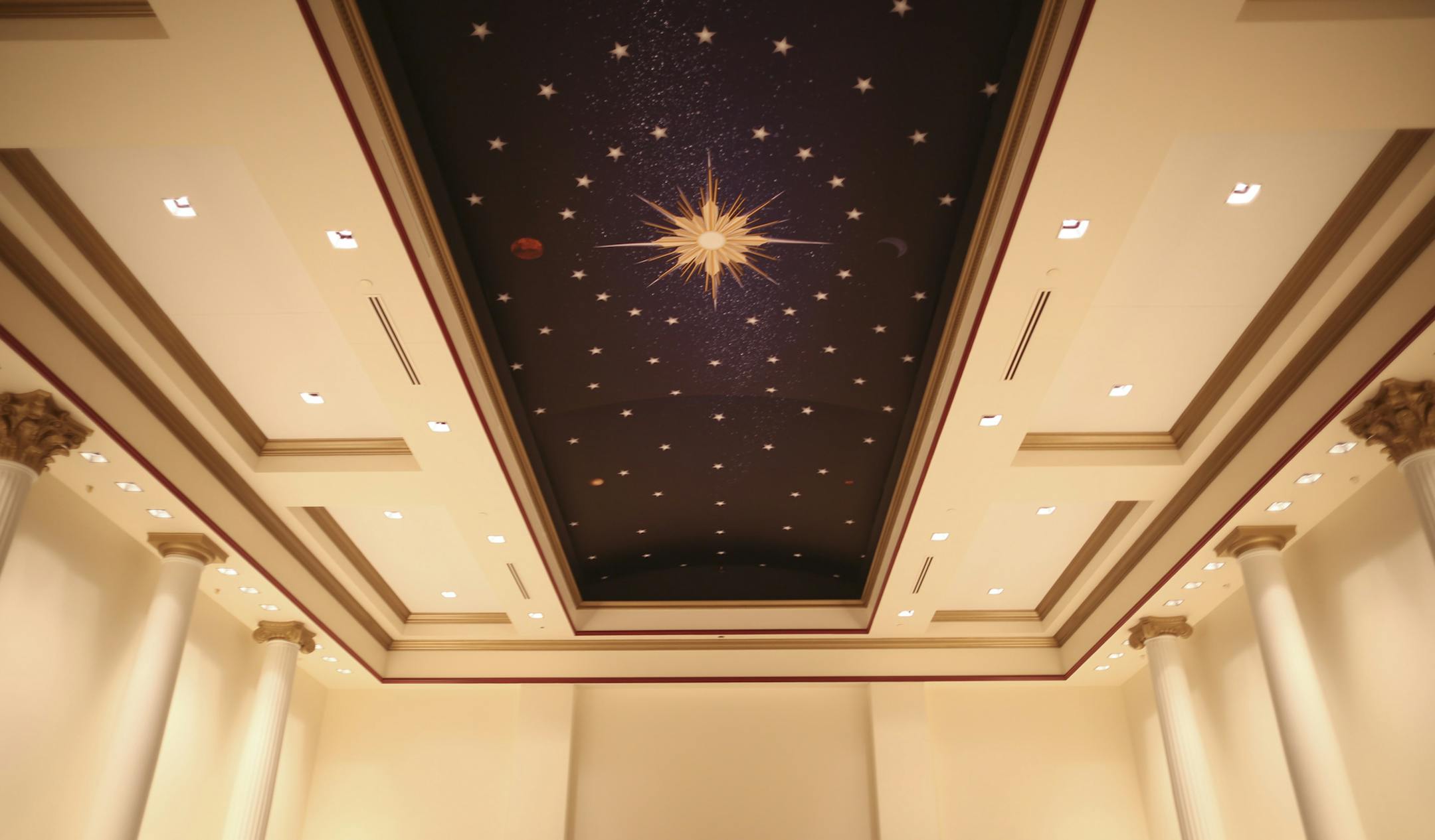Columns and the ceiling in the Lodge Room of the Heritage Center. ] JEFF WHEELER ï jeff.wheeler@startribune.com The Minnesota Masonic Home in Bloomington has nearly completed an addition, which will be known as the Minnesota Masonic Heritage Center. Keir Johnson, Director of the Heritage Center, led a tour of the construction Wednesday afternoon, May 11, 2016.