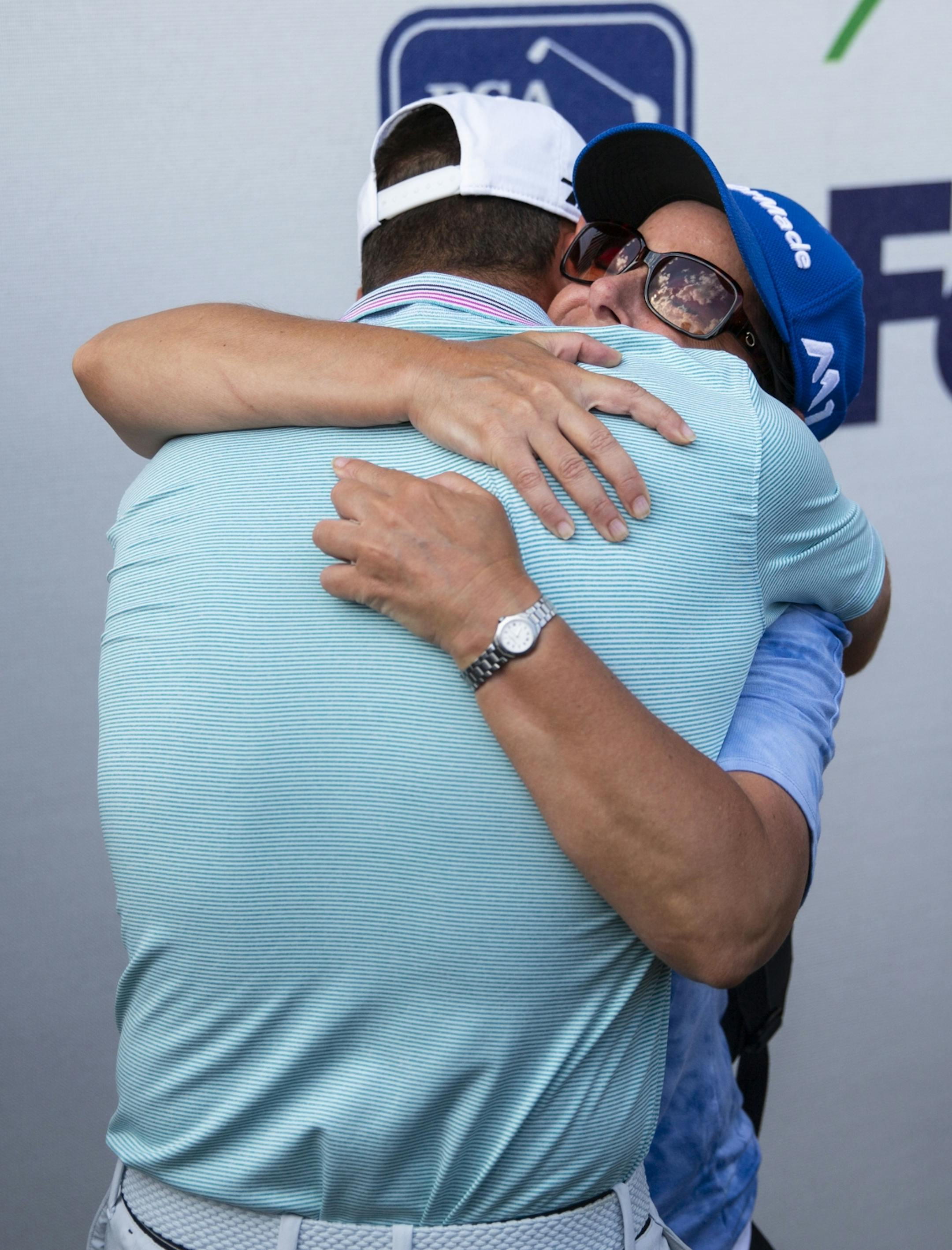 Matthew Wolff hugs his mother, Shari, after winning his first ever PGA Tour.