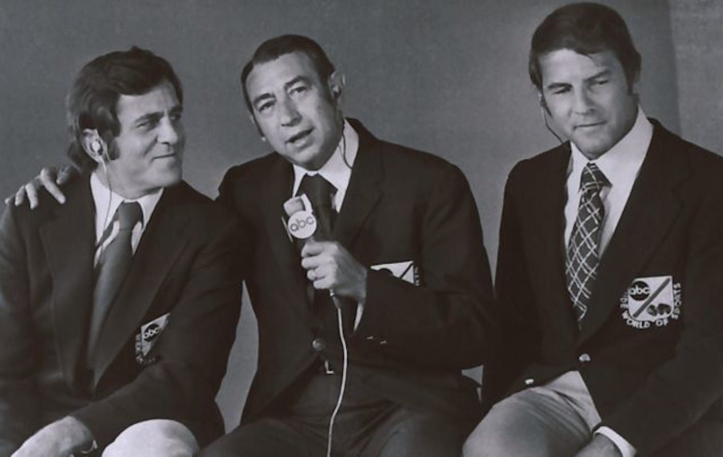 This Jan. 1972, photo provided by ABC, shows, from left, Don Meredith, Howard Cosell and Frank Gifford, the broadcast team of "Monday Night Football."