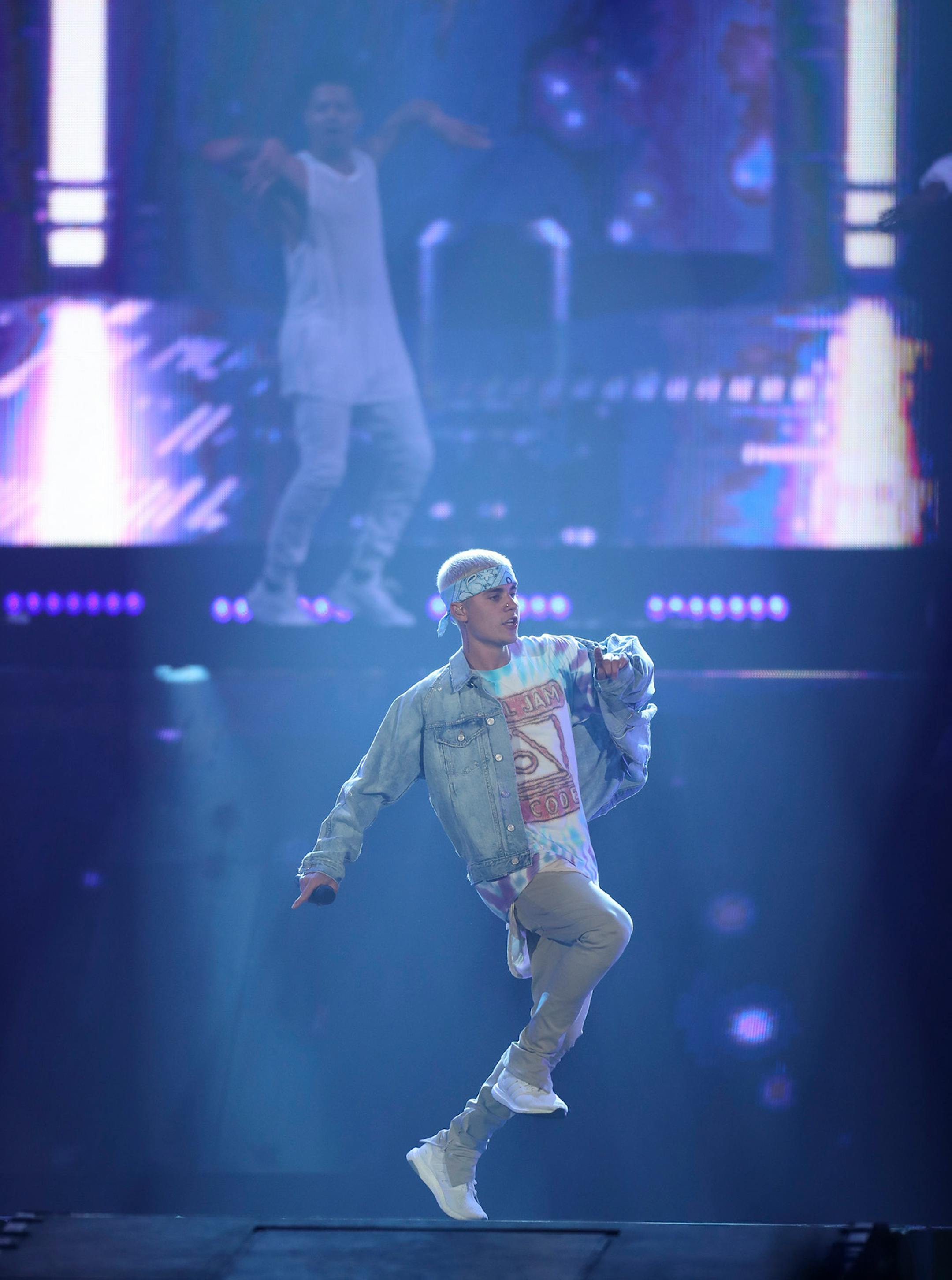 Justin Bieber early in his show at Target Center Sunday night.