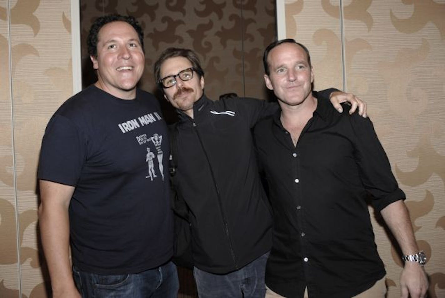 From left to right, actor and director Jon Favreau, actor Adam Beach, actor Sam Rockwell, and actor Clark Gregg at a press conference at Comic Con in San Diego, Calif. on Saturday, July 24, 2010.