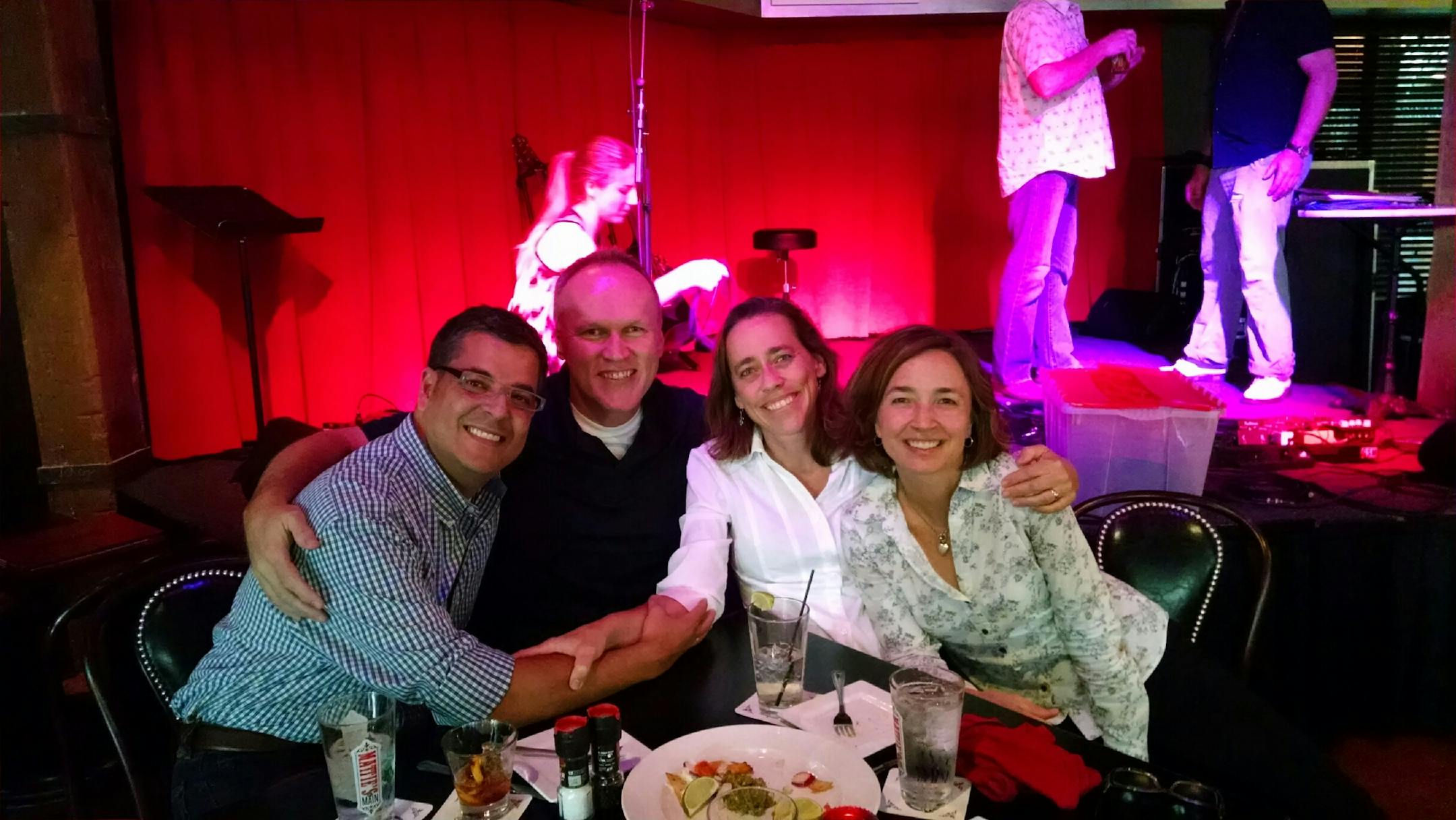 Al and Jeff Giraud-Isaacson and Margaret Miles and Cathy ten Broeke toasted their anniversaries at Mattie's on Main in Minneapolis.