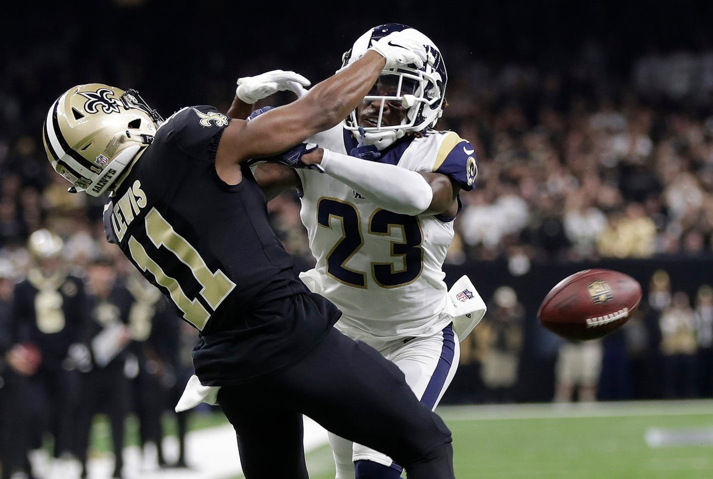 In this Jan. 20 file photo, the Rams' Nickell Robey-Coleman breaks up a pass intended for the Saints' Tommylee Lewis during the second half of the NFC Championship Game