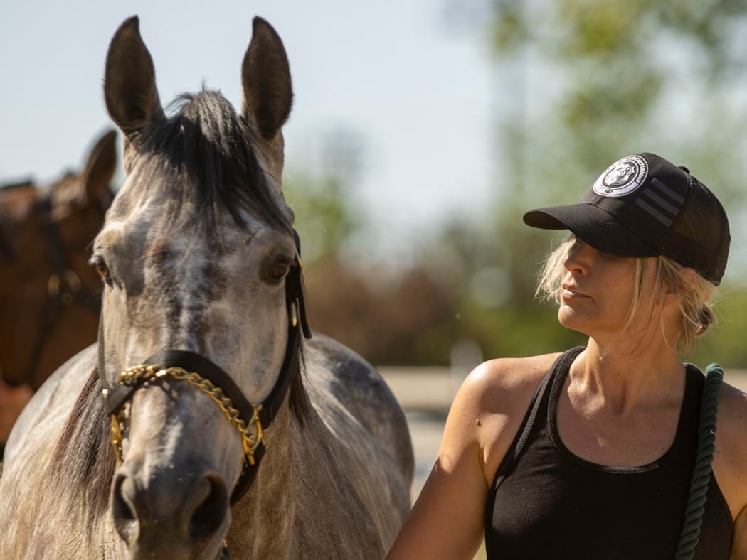 Sally Mixon founded Abijah’s on the Backside at Canterbury Park. They use retired racehorses to treat mental health conditions. Jockey Lindey Wade tried a session, and called it “incredible.”