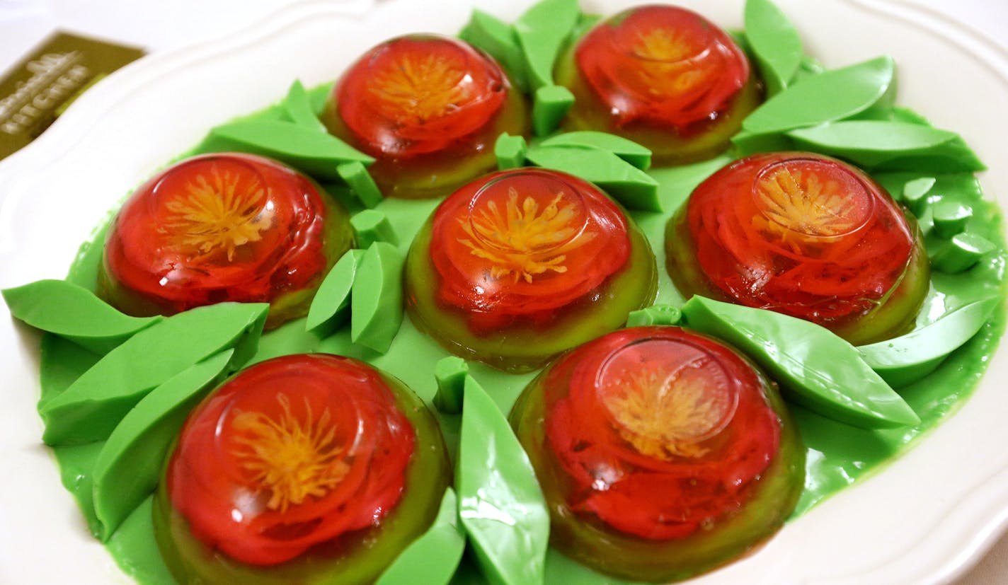 Jell-O was judged on presentation and aesthetics at the Holland Neighborhood's 11th Annual Hotdish Revolution at St Maron's Cedars Hall in Northeast Minneapolis. ] CARLOS GONZALEZ cgonzalez@startribune.com, April 12, 2015, Minneapolis, MN, St Maron's Cedars Hall, Holland Neighborhood's 11th Annual Hotdish Revolution, featuring celebrity judges and music, plus entries into hotdish categories: spicy, vegetarian, tater tot excellence, kids, dar good, fins & feathers. There is also a Jello comptitio