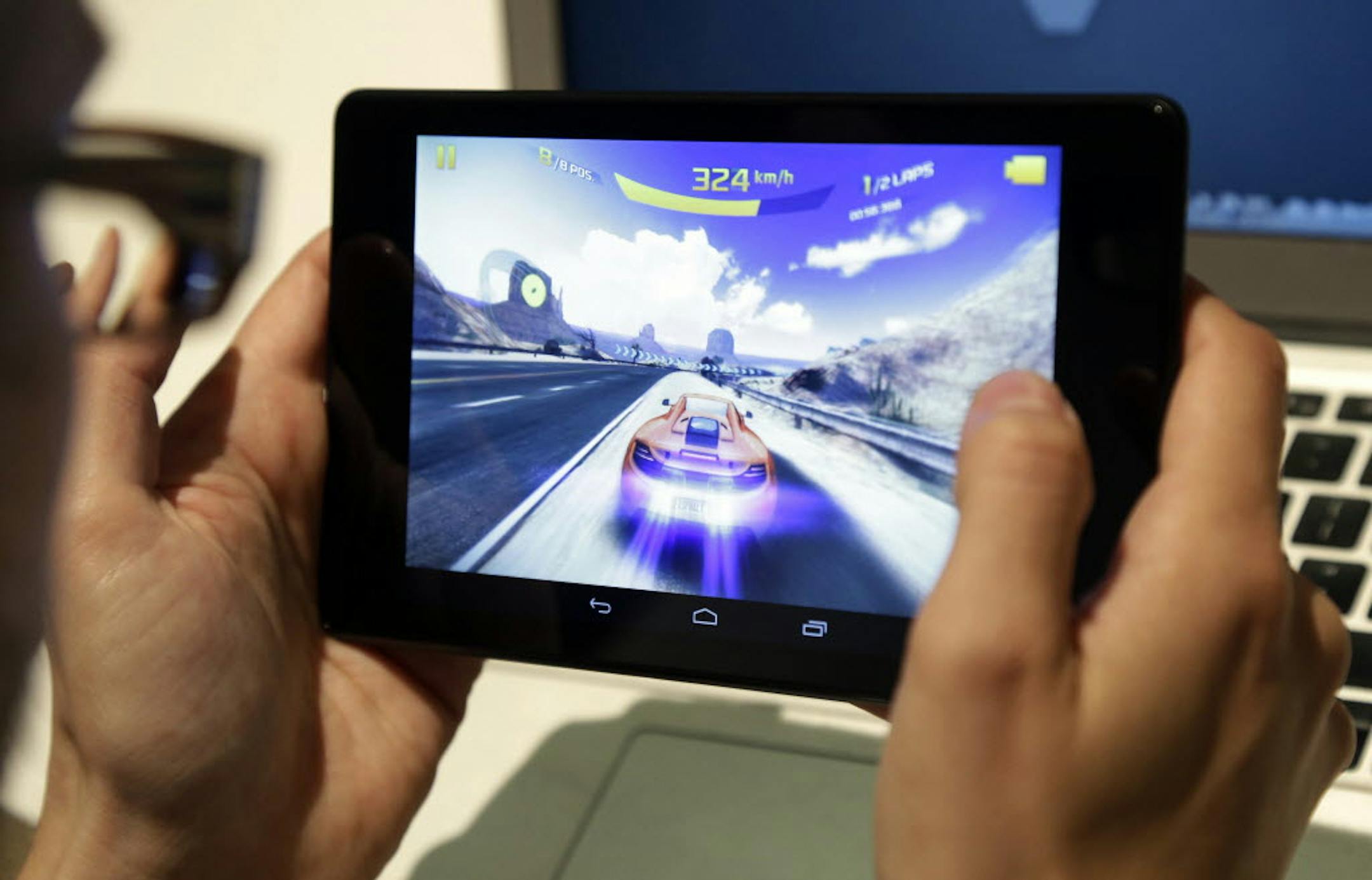 A video game is played on the new Nexus 7 tablet.
