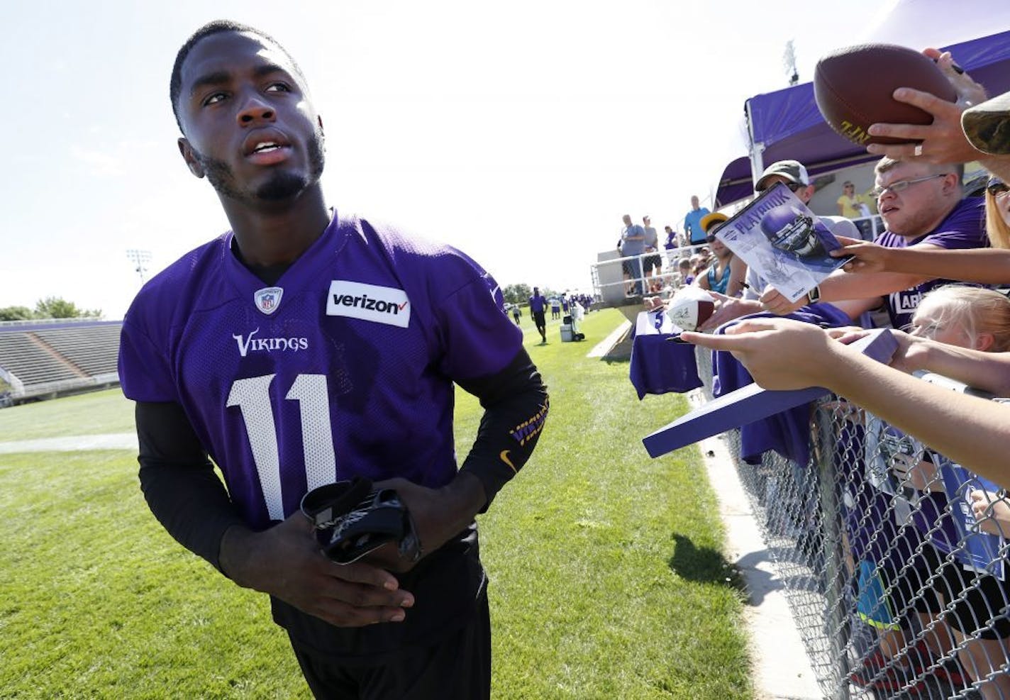 Minnesota Vikings first round draft pick Laquon Treadwell signed autographs after the morning practice.