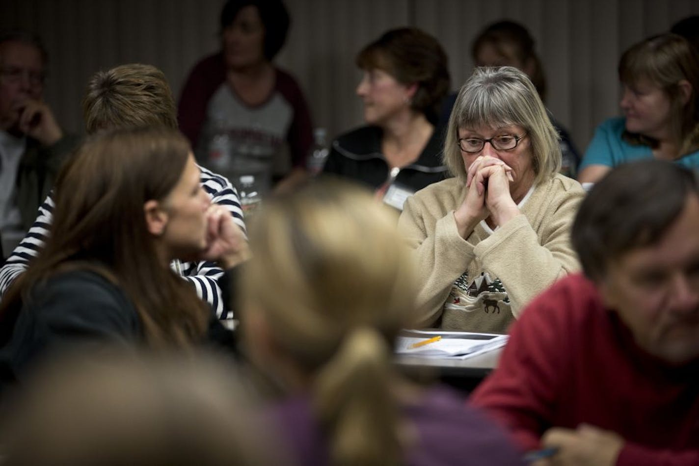 Linda Tautges of Brainerd listened to discussion during a Crow Wing County Family Child Care Association meeting for its members and families to discuss proposed changes to the child care laws in the state on November 1, 2012 in Brainerd, Minn. Tautges has had a home day care for 9 years.