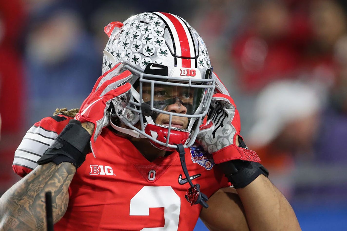 Ohio State defensive end Chase Young warms up before the Fiesta Bowl against Clemson at State Farm Stadium in Glendale, Ariz., on December 28, 2019. (Christian Petersen/Getty Images/TNS) ORG XMIT: 1637375