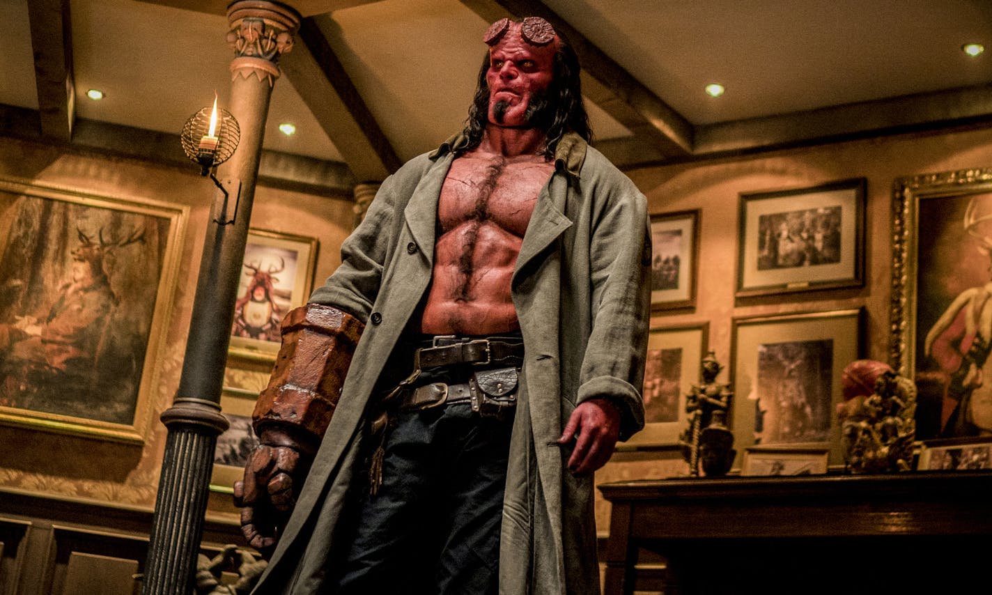 This image released by Lionsgate shows David Harbour in a scene from "Hellboy." (Mark Rogers/Lionsgate via AP)