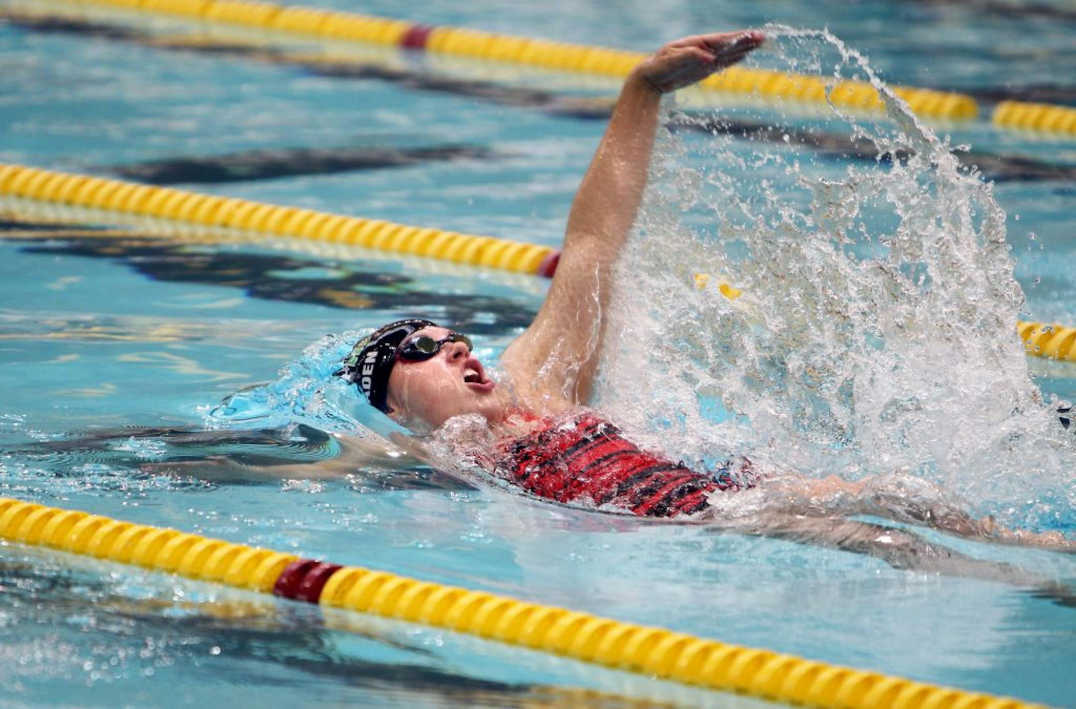 Shea Braden competed with the Mound-Westonka/Holy Family girls' swimming team in the Maroon and Gold Invitational on Sept. 29. Photo by COURTNEY PERRY • Special to the Star Tribune