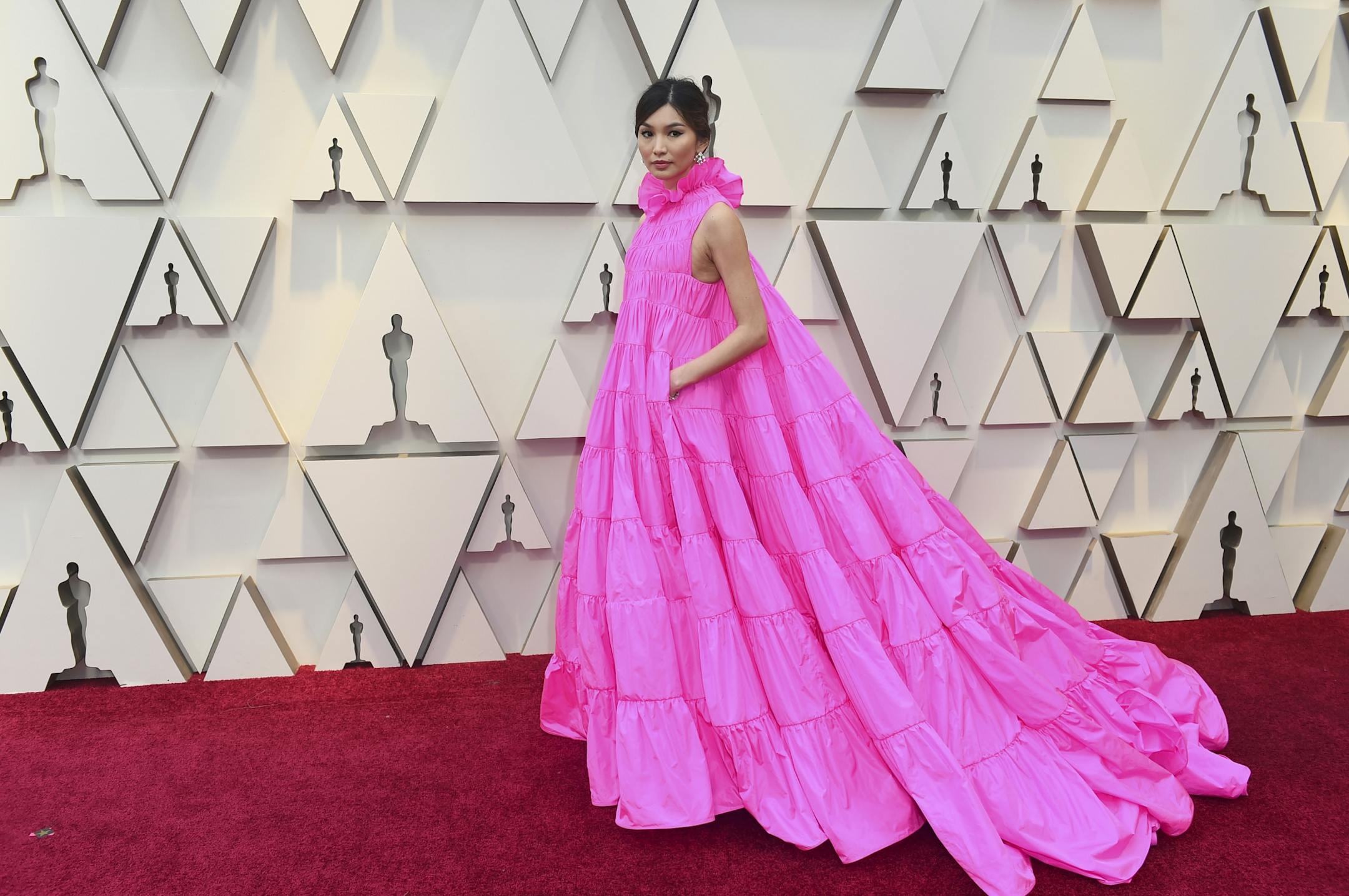 Gemma Chan arrives at the Oscars on Sunday, Feb. 24, 2019, at the Dolby Theatre in Los Angeles.