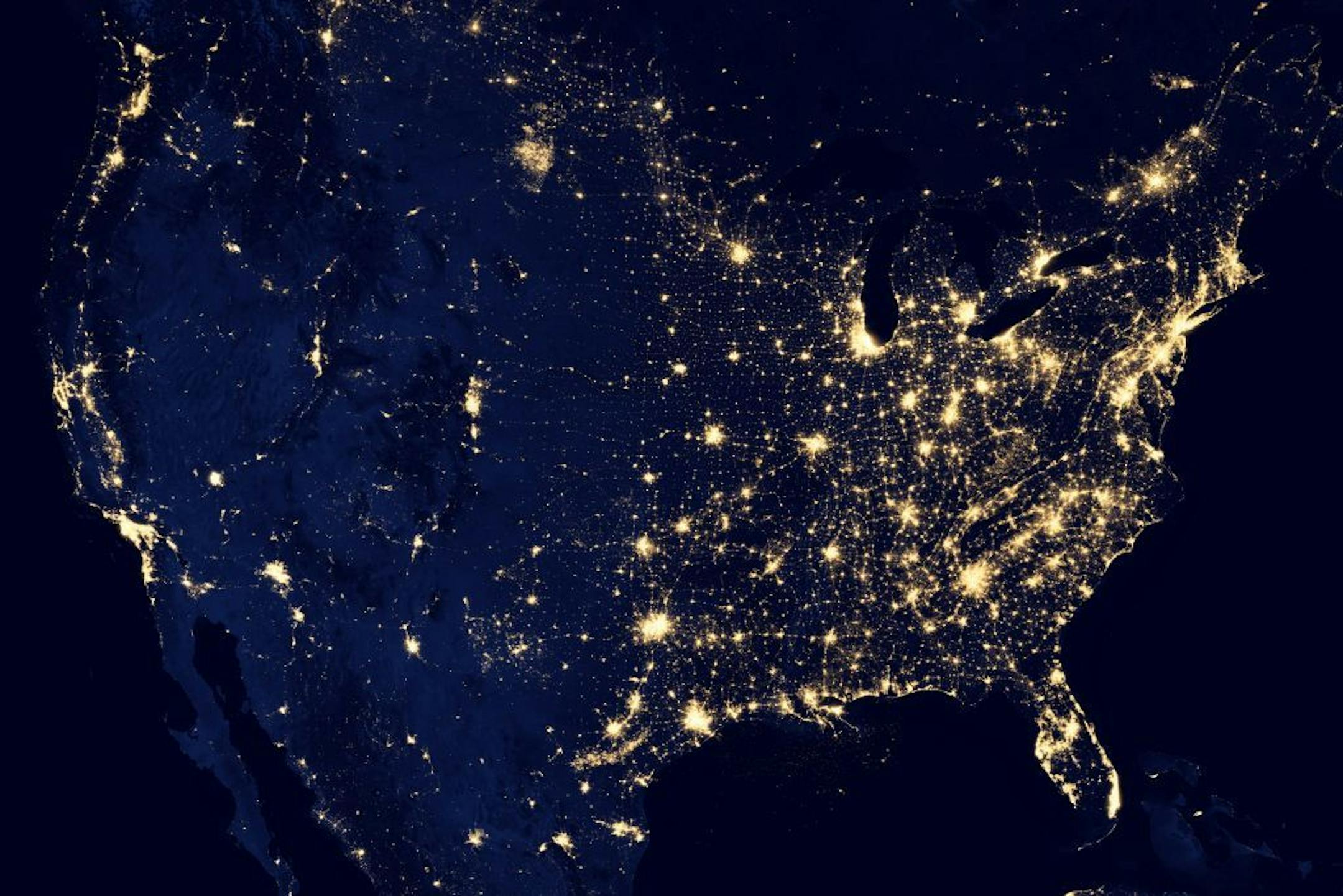This composite image made available by NASA and assembled by data acquired from the Suomi NPP satellite in April and October 2012 uses the satellite�s Visible Infrared Imaging Radiometer Suite (VIIRS), to show the U.S's lights at night. Americans are paying more to maintain the nation's electrical grid than a decade ago, but they appear to be getting little for their money from utility services that are no more reliable and in some cases seem to be getting worse. An Associated Press analysis of