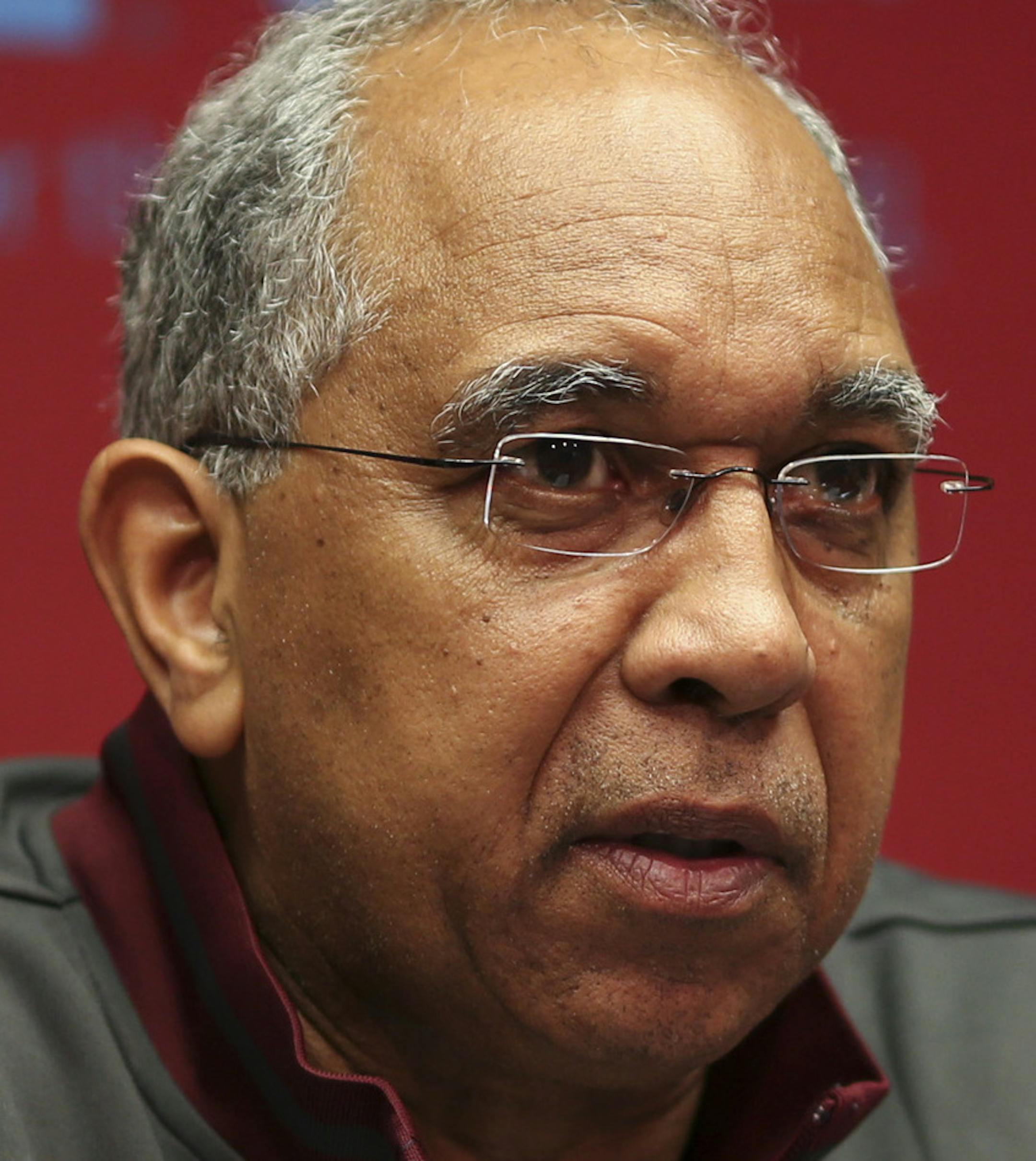 The University of Minnesota men's basketball team was selected for the 2013 NCAA Division I Men's Basketball Championship Sunday afternoon. After learning they would face sixth seeded UCLA in their first tournament appearance since 2010, Head Coach Tubby Smith and players Austin Hollins and Rodney Williams, Jr. attended a news conference at Williams Arena Sunday evening, March 17, 2013. Head Coach Tubby Smith answered a question during the news conference. ] JEFF WHEELER ‚Ä¢ jef
