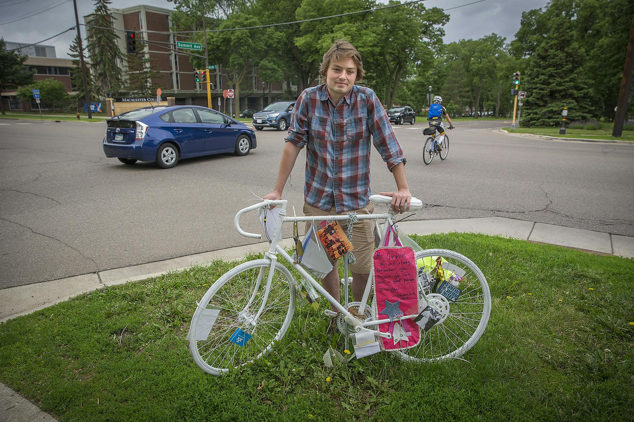 "We don't want another ghost bike," said Tom Basgen, one of the St. Paul residents who's organizing for safer bike lanes on Summit Avenue. Basgen stood near Summit and Snelling avenues, where cyclist Alan Grahn was killed last month and where he hopes the city can make improvements to the corridor.