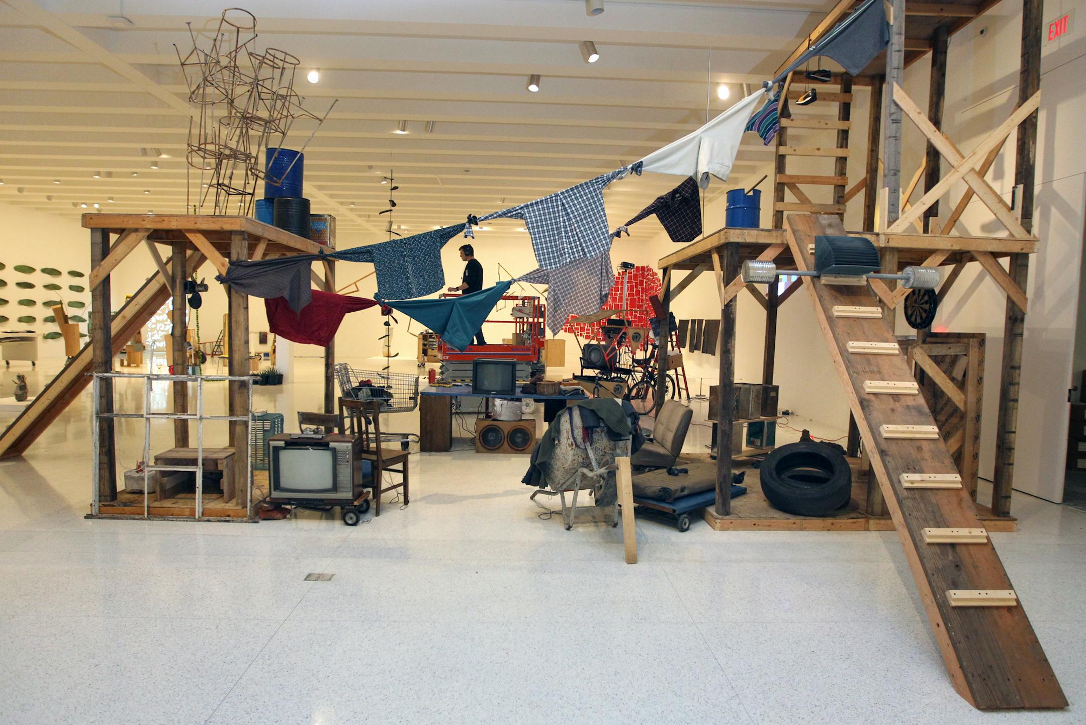 Mexican artist Abraham Cruzvillegas concocted this theater set in collaboration with a troupe of artists and performers from Mexico City.