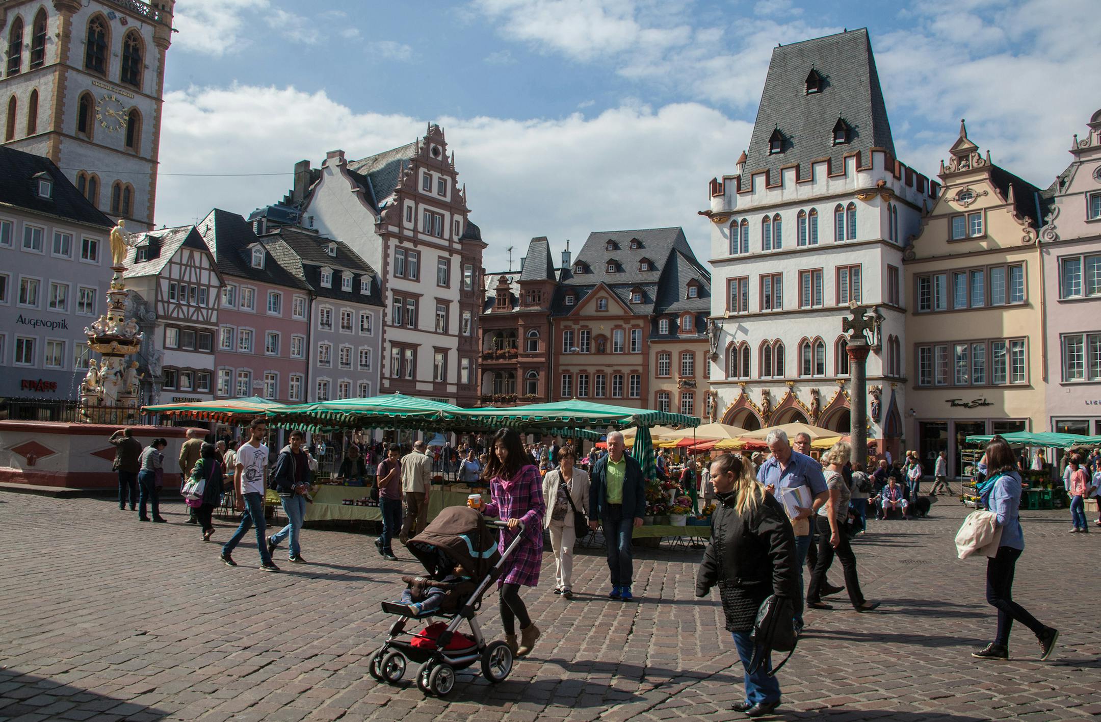 Trier’s 10th-century market square is identified by the 17-foot Market Cross, made from a Roman stone pillar.