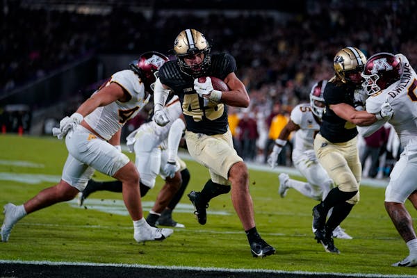 The Gophers gave up 49 points to last place Purdue on Saturday, including this touchdown run by Devin Mockobee. Now they face undefeated Ohio State.