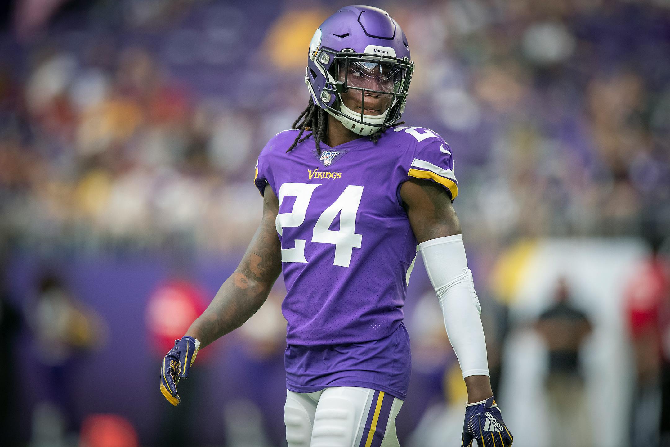 Minnesota Vikings defensive back Holton Hill was on the field for the last few moments of the game in the fourth quarter as the Minnesota Vikings took on the Arizona Cardinals at US Bank Stadium, Saturday, August 24, 2019 in Minneapolis, MN. ] ELIZABETH FLORES • liz.flores@startribune.com
