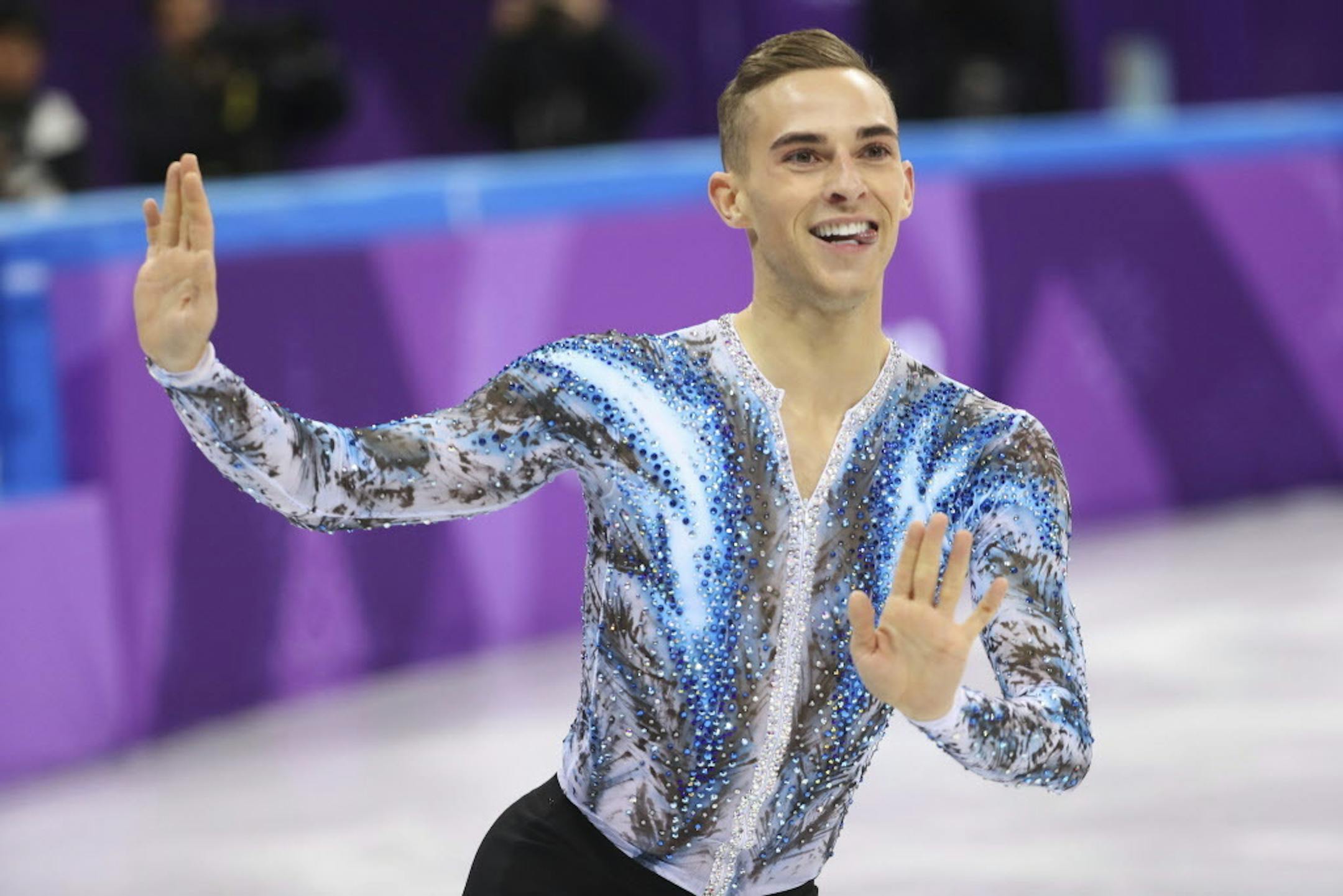 Adam Rippon of the U.S. skates during his men's singles free skate as part of the team figure skating competition of the 2018 Winter Olympics at the Gangneung Ice Arena in Gangneung, South Korea, Feb. 12, 2018.