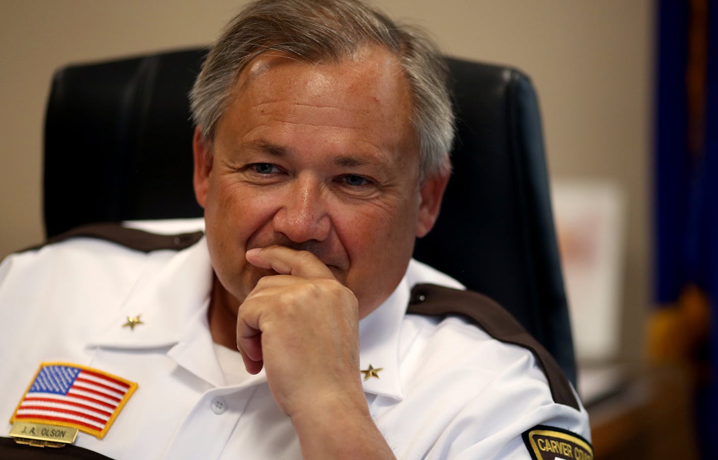 Sheriff Jim Olson talked about the use of overtime due to staffing issues. ] (KYNDELL HARKNESS/STAR TRIBUNE) kyndell.harkness@startribune.com Carver County Sheriff's department in Chaska Min., Wednesday, July 1, 2015.