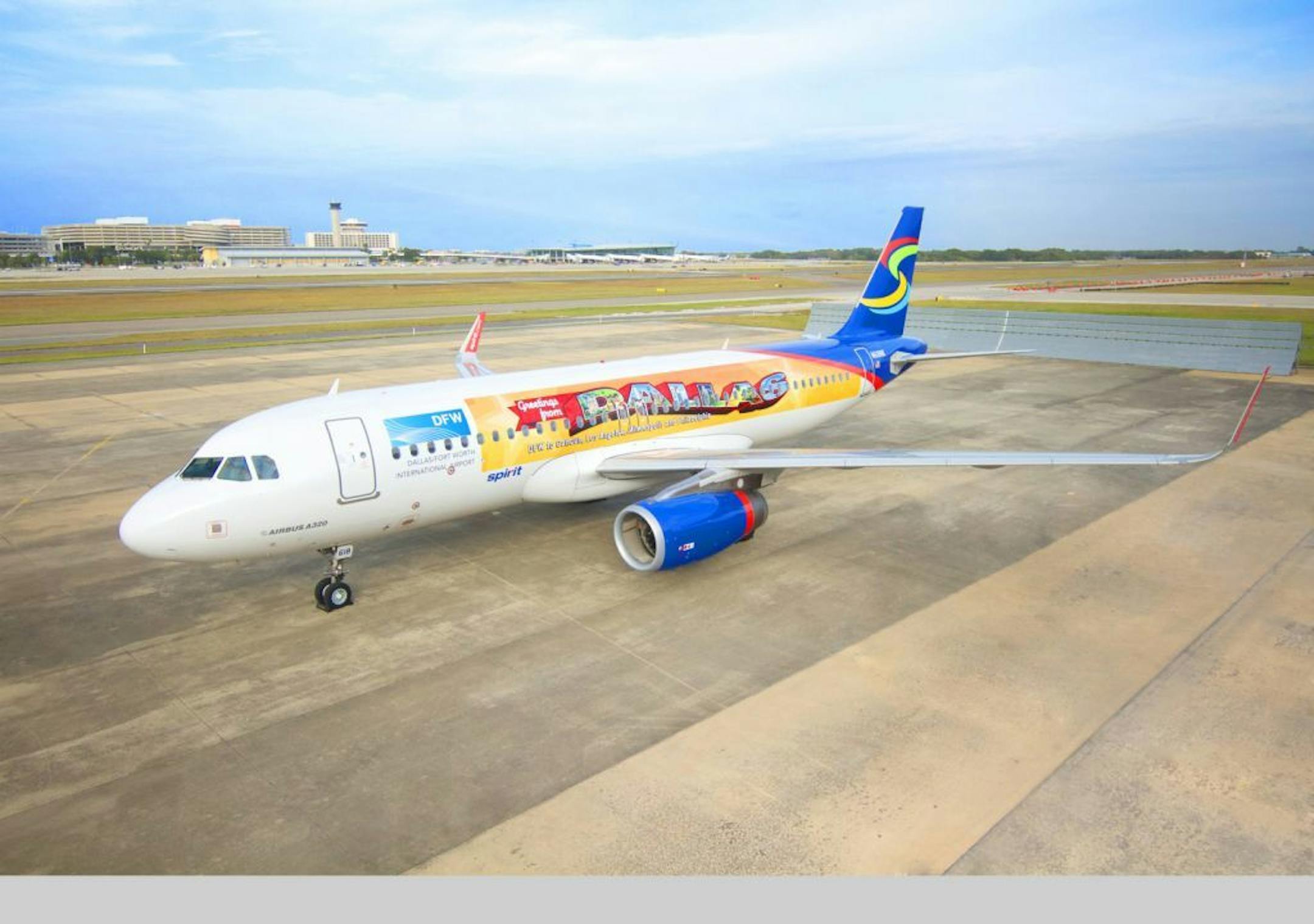 Spirit Airlines "Greetings from Dallas" plane wrap