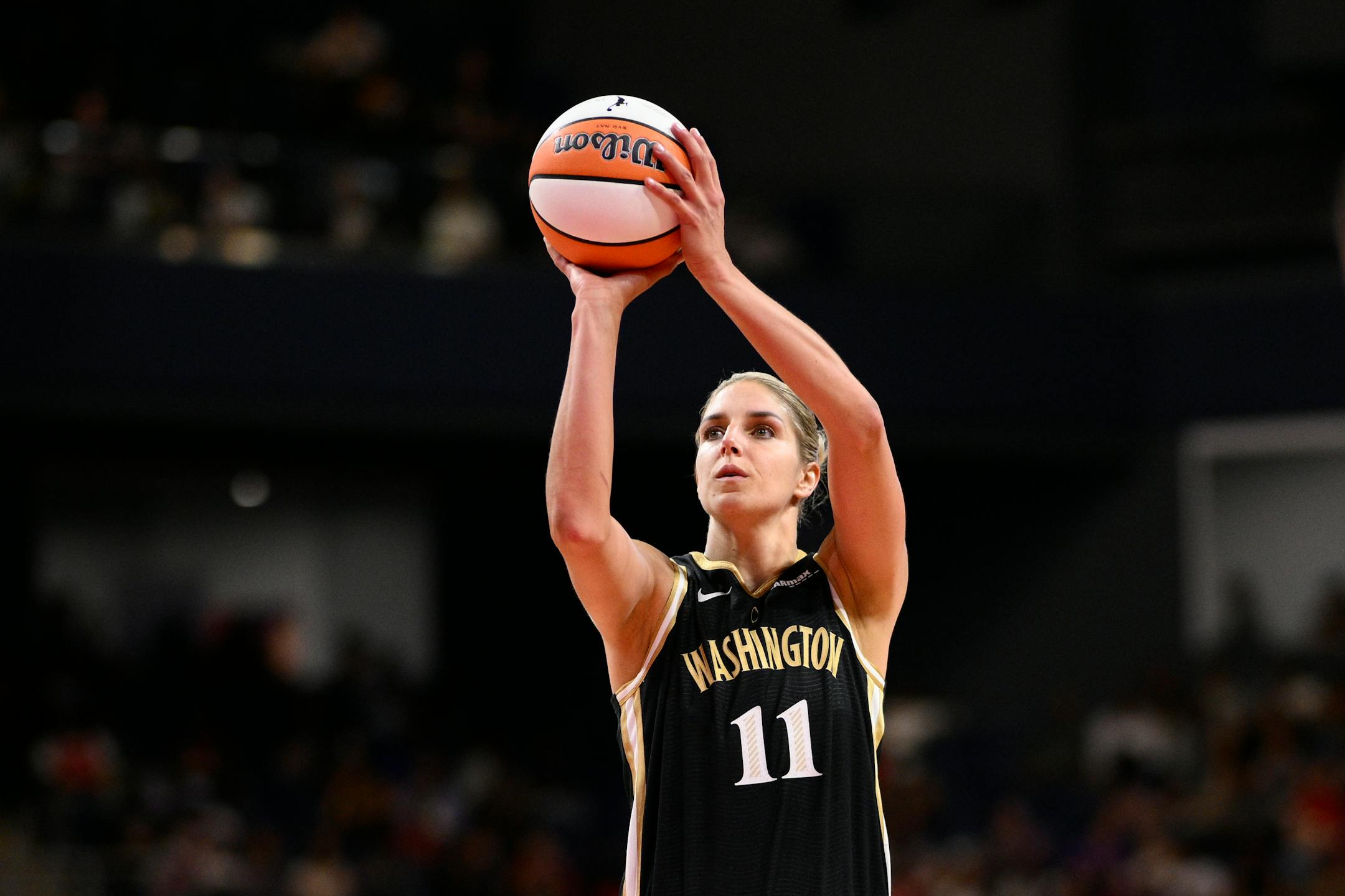 Washington Mystics forward Elena Delle Donne (11) in action during a WNBA basketball game against the Phoenix Mercury, Friday, June 16, 2023, in Washington. (AP Photo/Nick Wass)